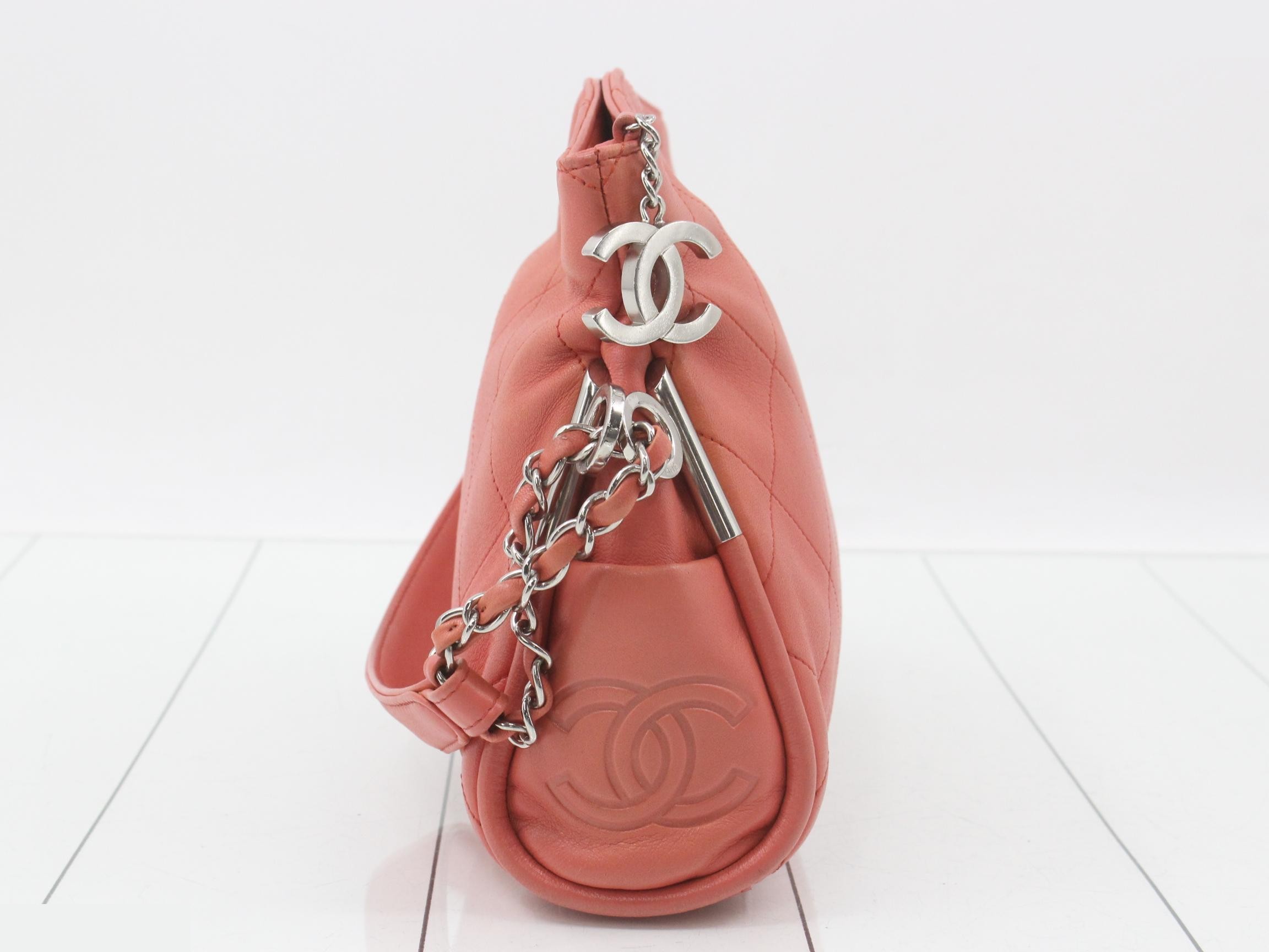 Lambskin Matelassé Chain Shoulder Bag, Pink, Silver Hardware, Series 10 — view 4