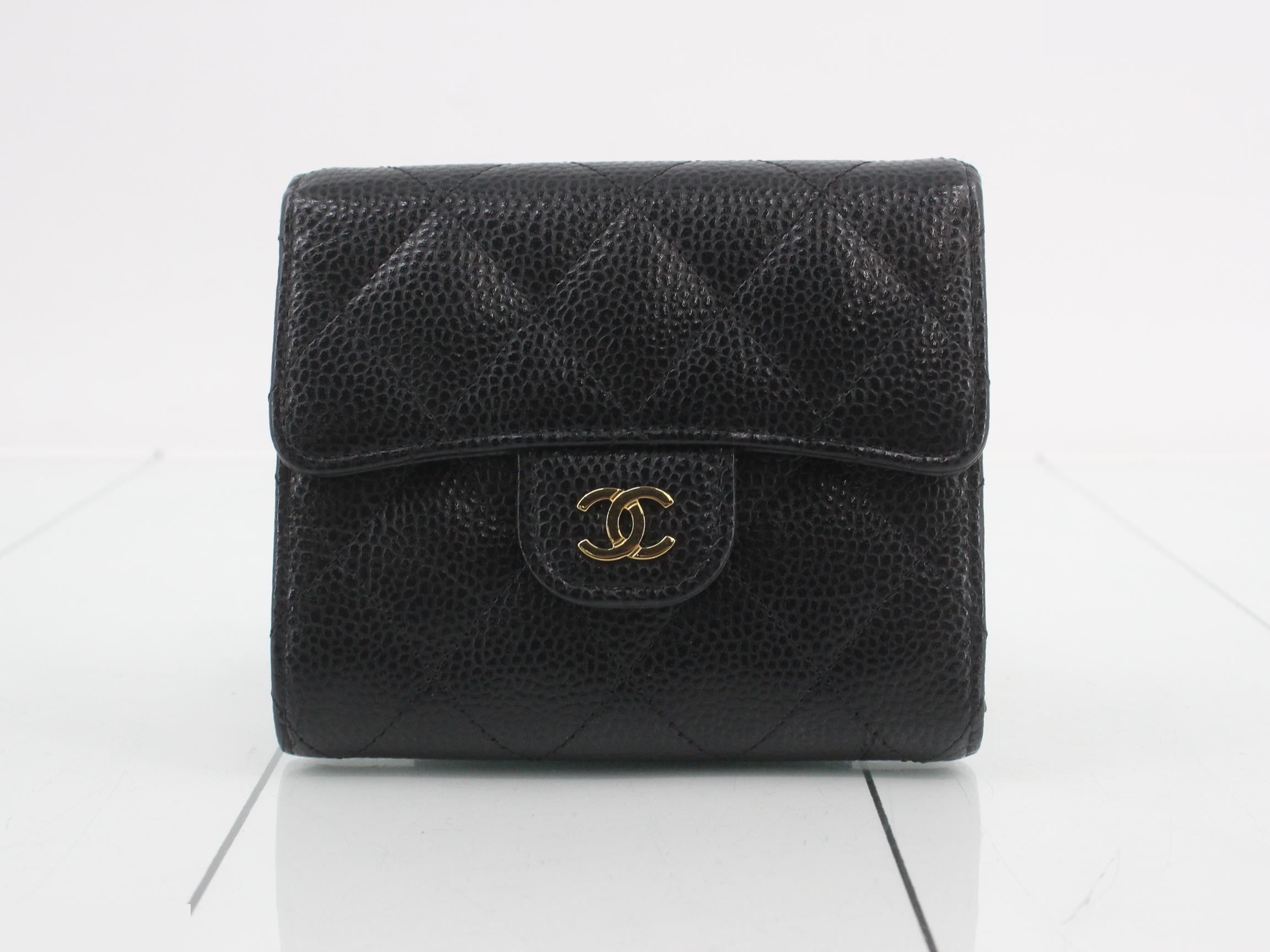 Caviar leather tri-fold wallet with Coco mark