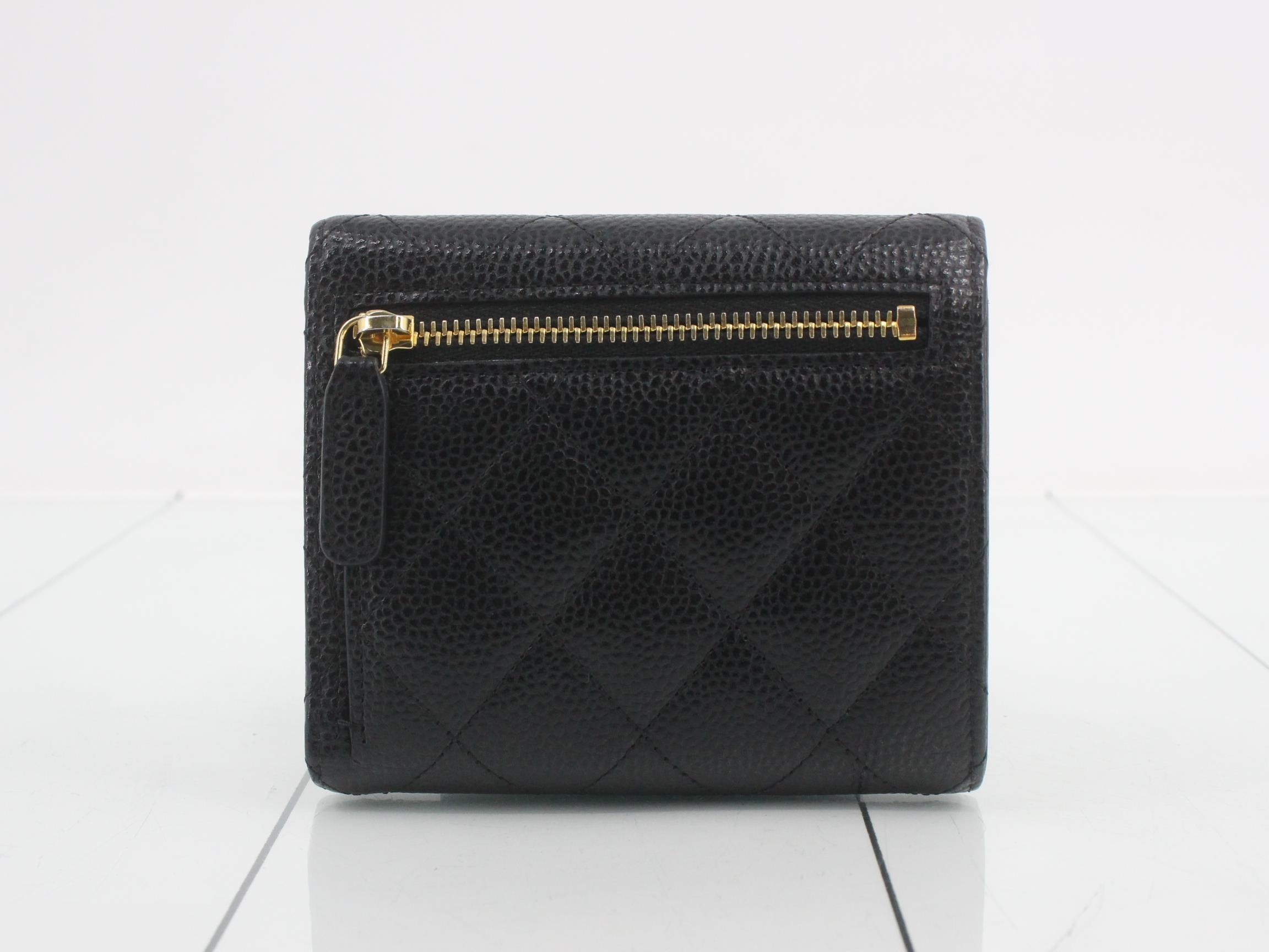 Caviar leather tri-fold wallet with Coco mark — view 2