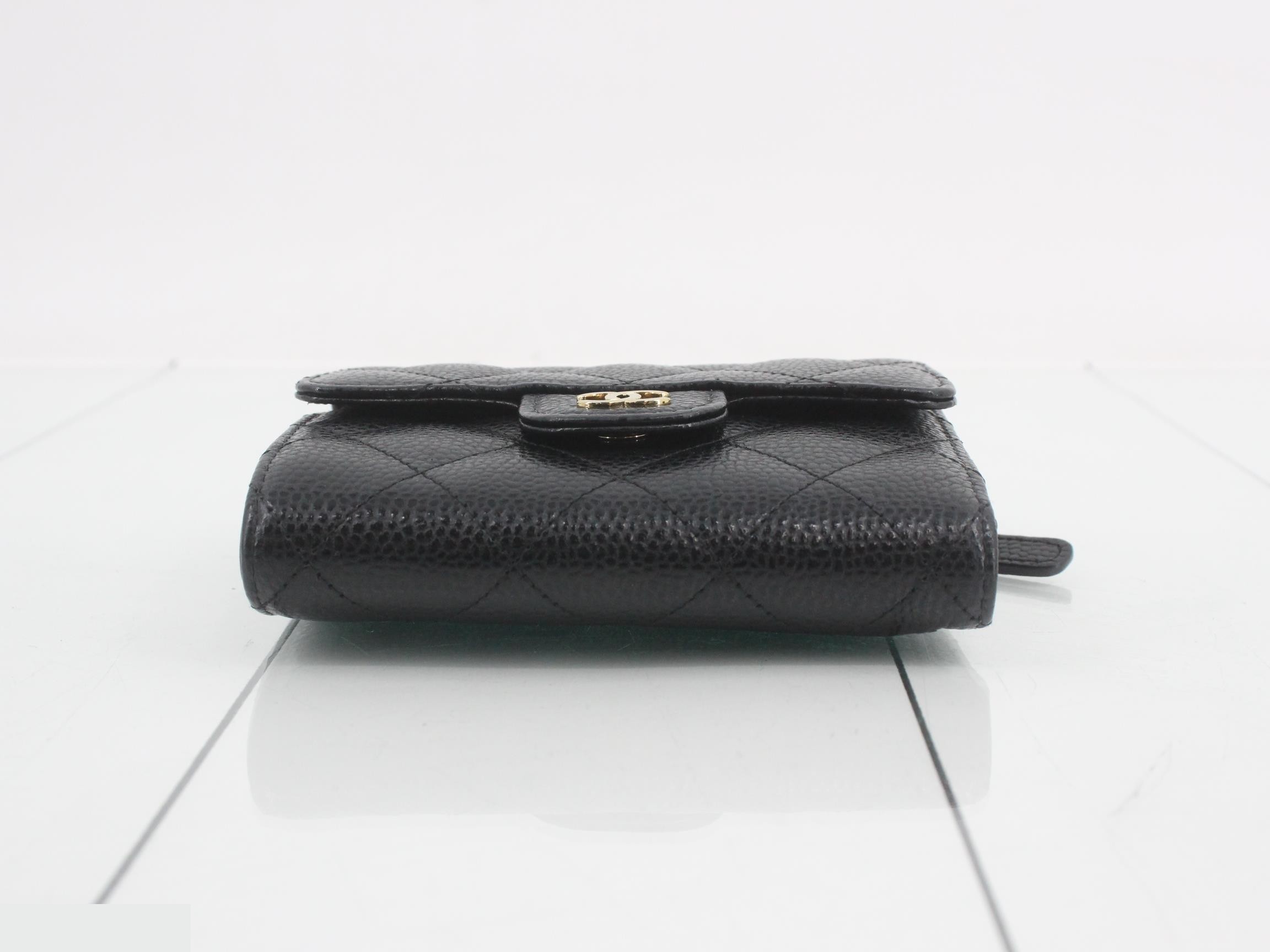 Caviar leather tri-fold wallet with Coco mark — view 3