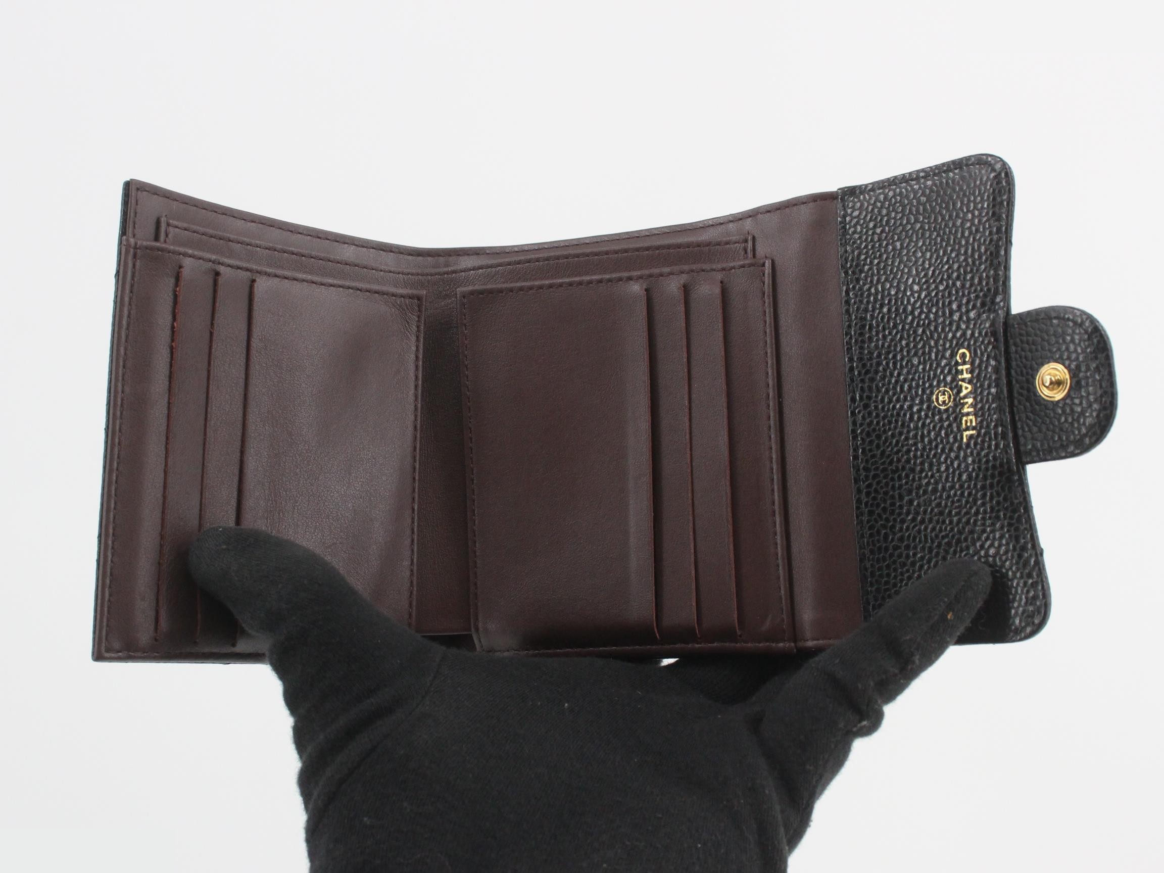 Caviar leather tri-fold wallet with Coco mark — view 4