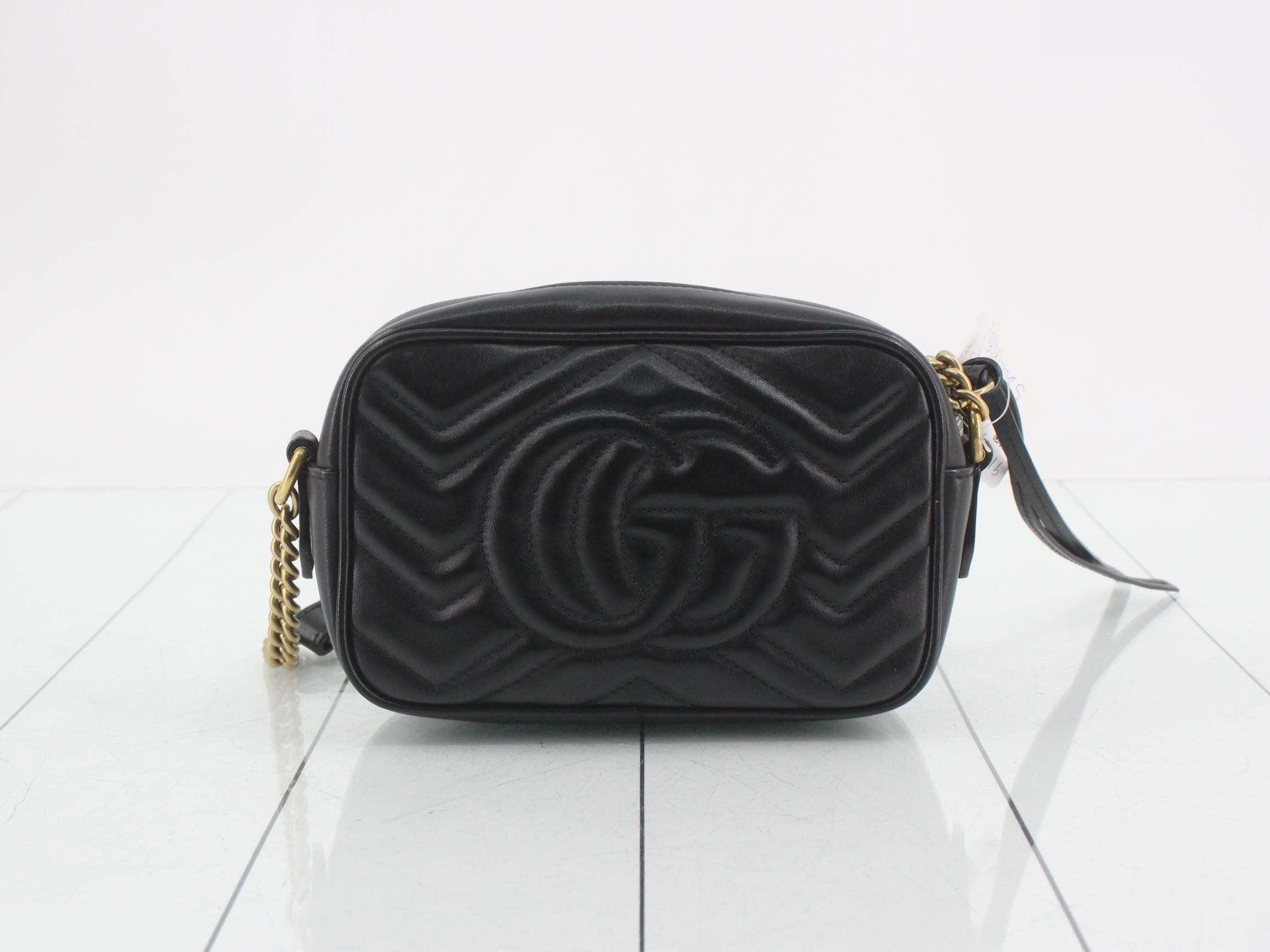 GG Marmont Leather Chain Shoulder Bag, Black — view 2