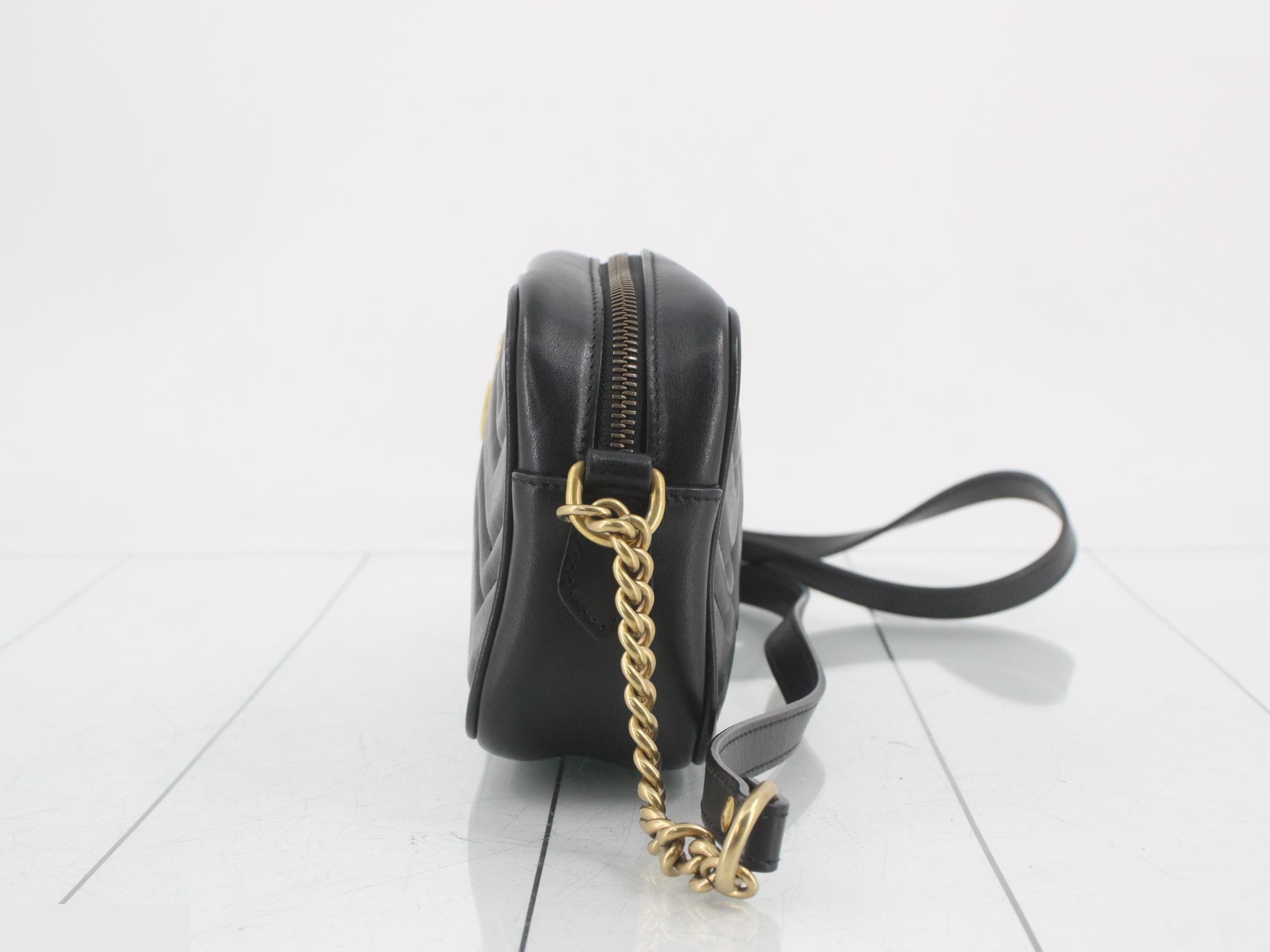 GG Marmont Leather Chain Shoulder Bag, Black — view 3