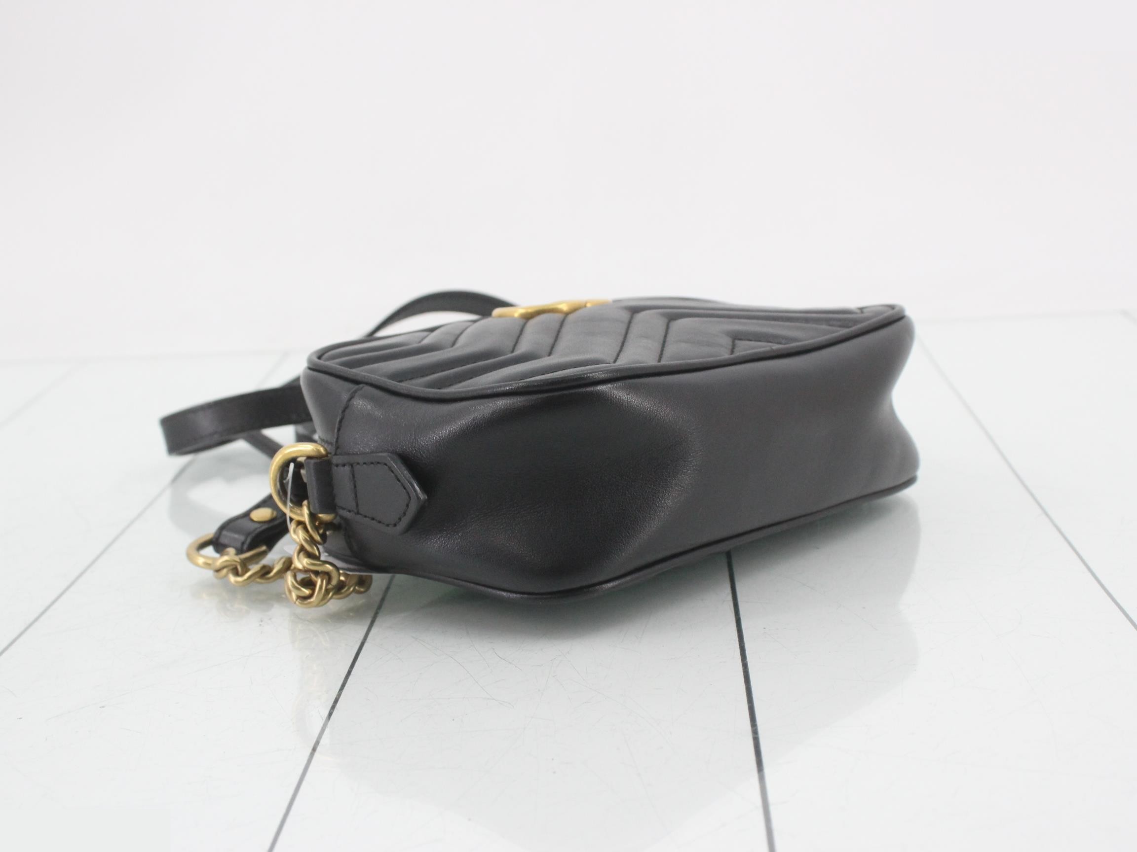GG Marmont Leather Chain Shoulder Bag, Black — view 5