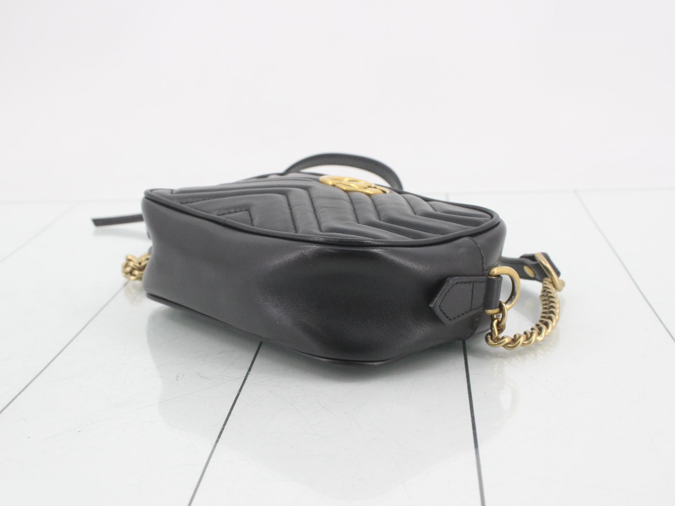 GG Marmont Leather Chain Shoulder Bag, Black — view 6