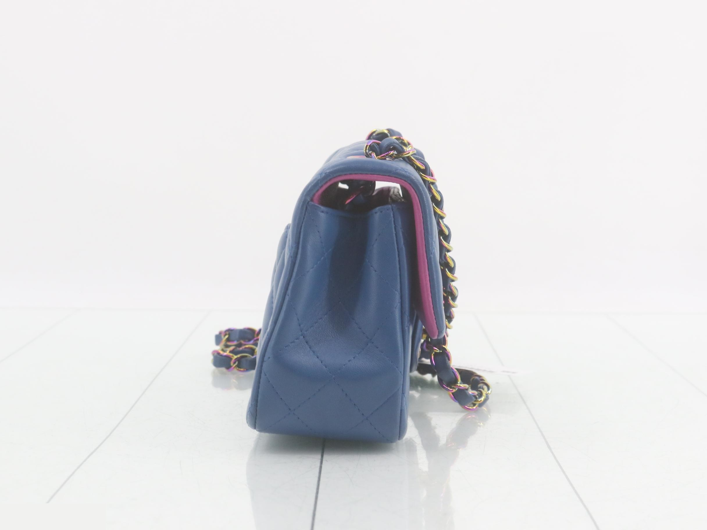 Matelassé lambskin chain shoulder bag, blue — view 4