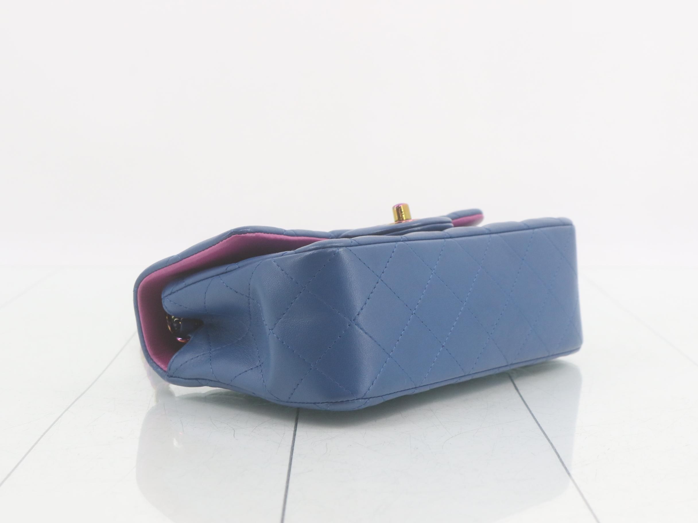 Matelassé lambskin chain shoulder bag, blue — view 5