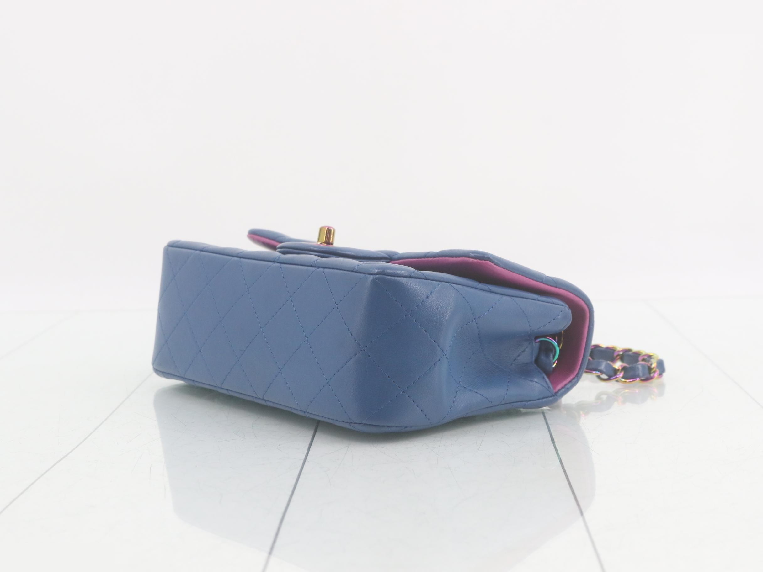 Matelassé lambskin chain shoulder bag, blue — view 6