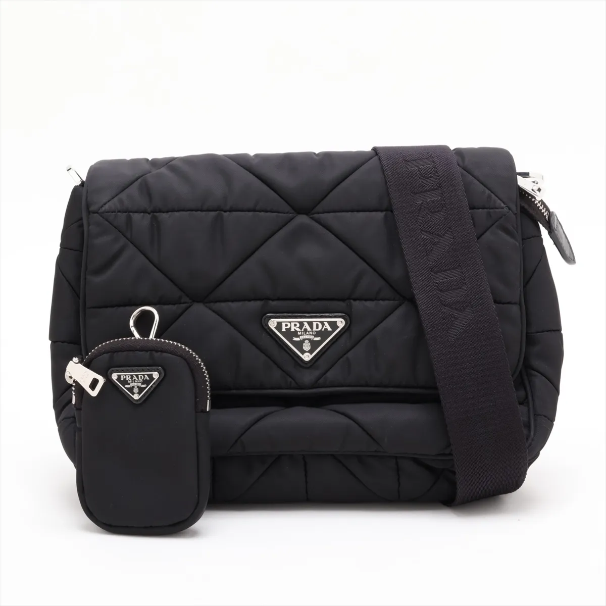 Tessuto Quilted Nylon x Leather Shoulder Bag, Black