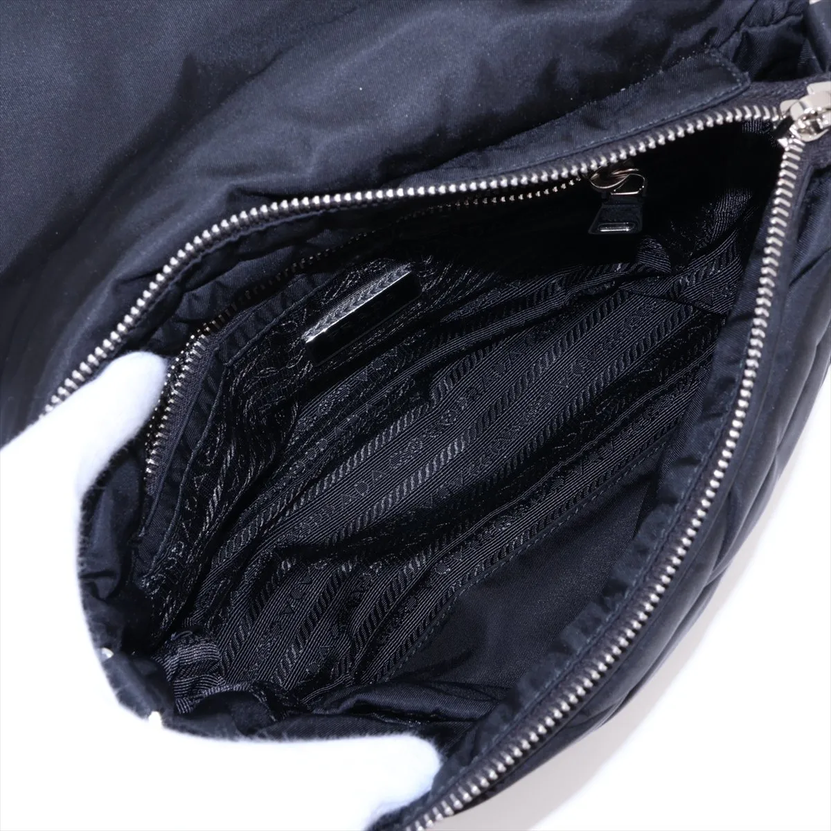 Tessuto Quilted Nylon x Leather Shoulder Bag, Black — view 6