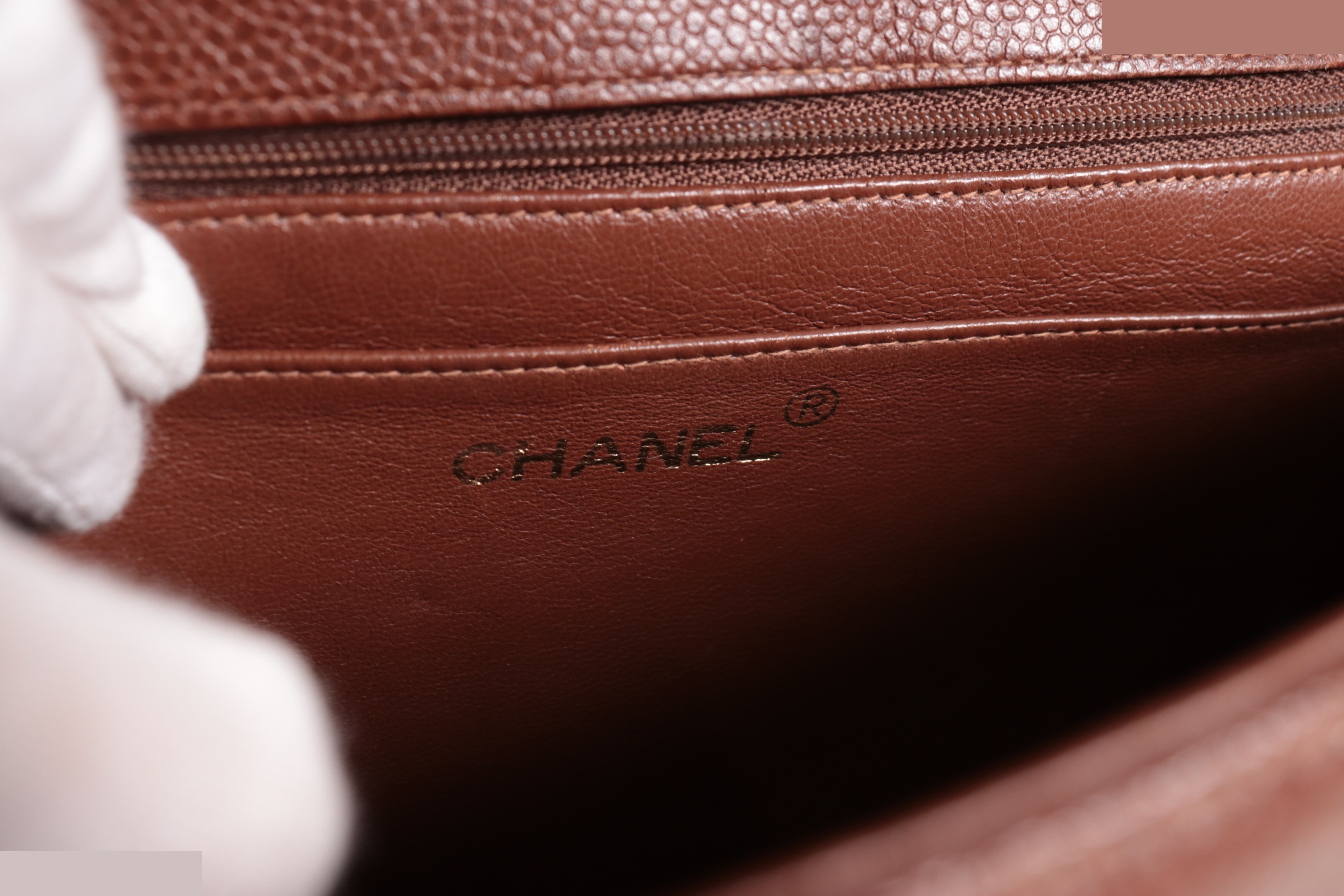 Caviar leather handbag, brown, unit number 3. — view 8