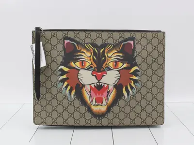 GG Supreme Angry Cat Clutch Bag