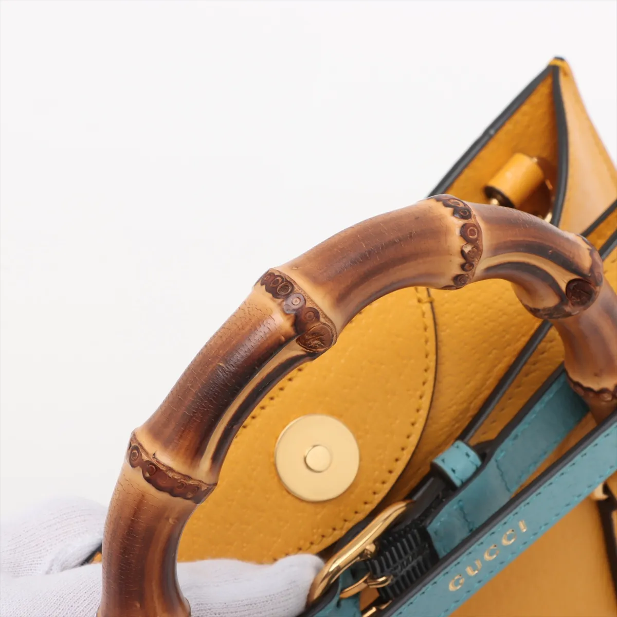 Bamboo Diana Leather 2-Way Handbag, Yellow, 702721 — view 12