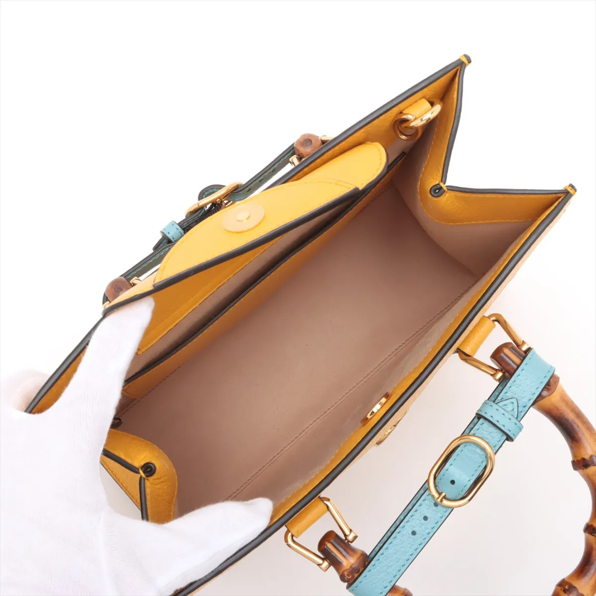 Bamboo Diana Leather 2-Way Handbag, Yellow, 702721 — view 8