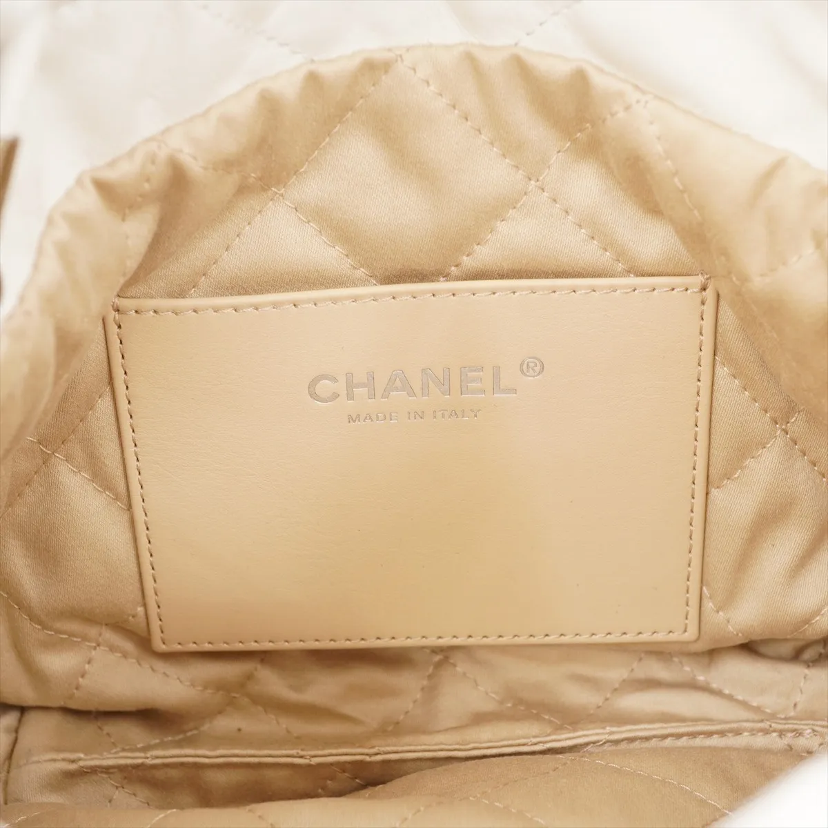 22 Mini Shiny Calfskin Shoulder Bag, White with Rainbow Hardware, GC1P7KJ7, with dust bag and unopened charm. — view 7