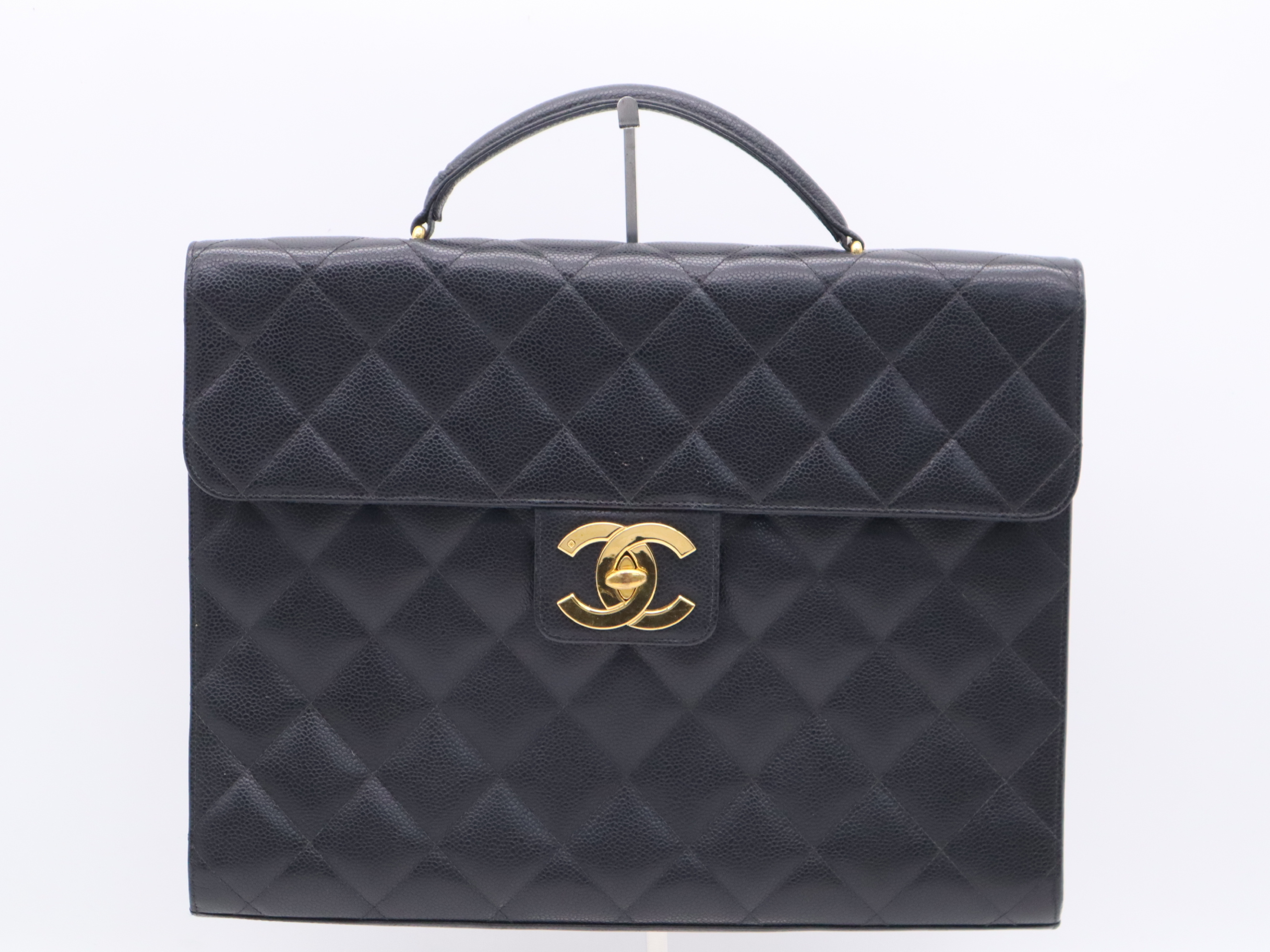 A02794 Caviar Skin Matelassé Turnlock Business Bag, Black with Gold Hardware, Original Seal (Incomplete/Unclear)