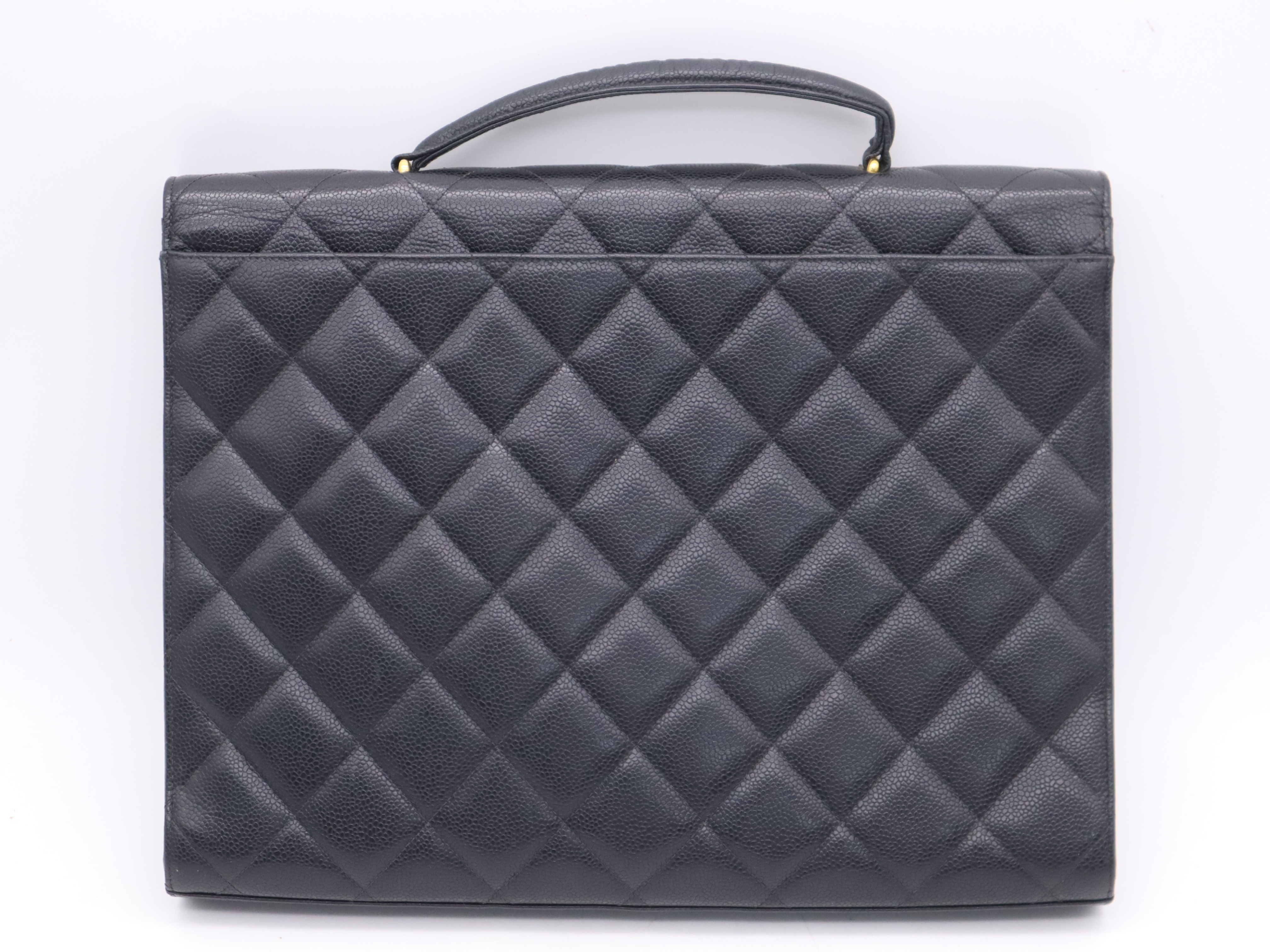 A02794 Caviar Skin Matelassé Turnlock Business Bag, Black with Gold Hardware, Original Seal (Incomplete/Unclear) — view 2