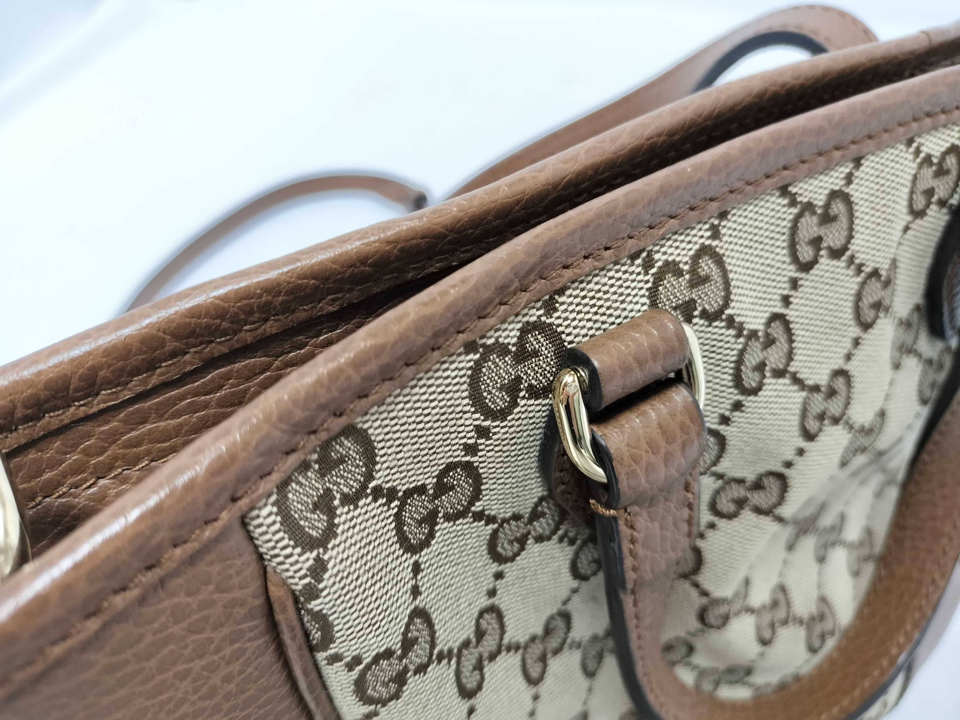 GG Canvas Gucci GG Canvas x Leather 2-Way Handbag Beige x Brown 449241 Outlet 493075 Handbag — view 5