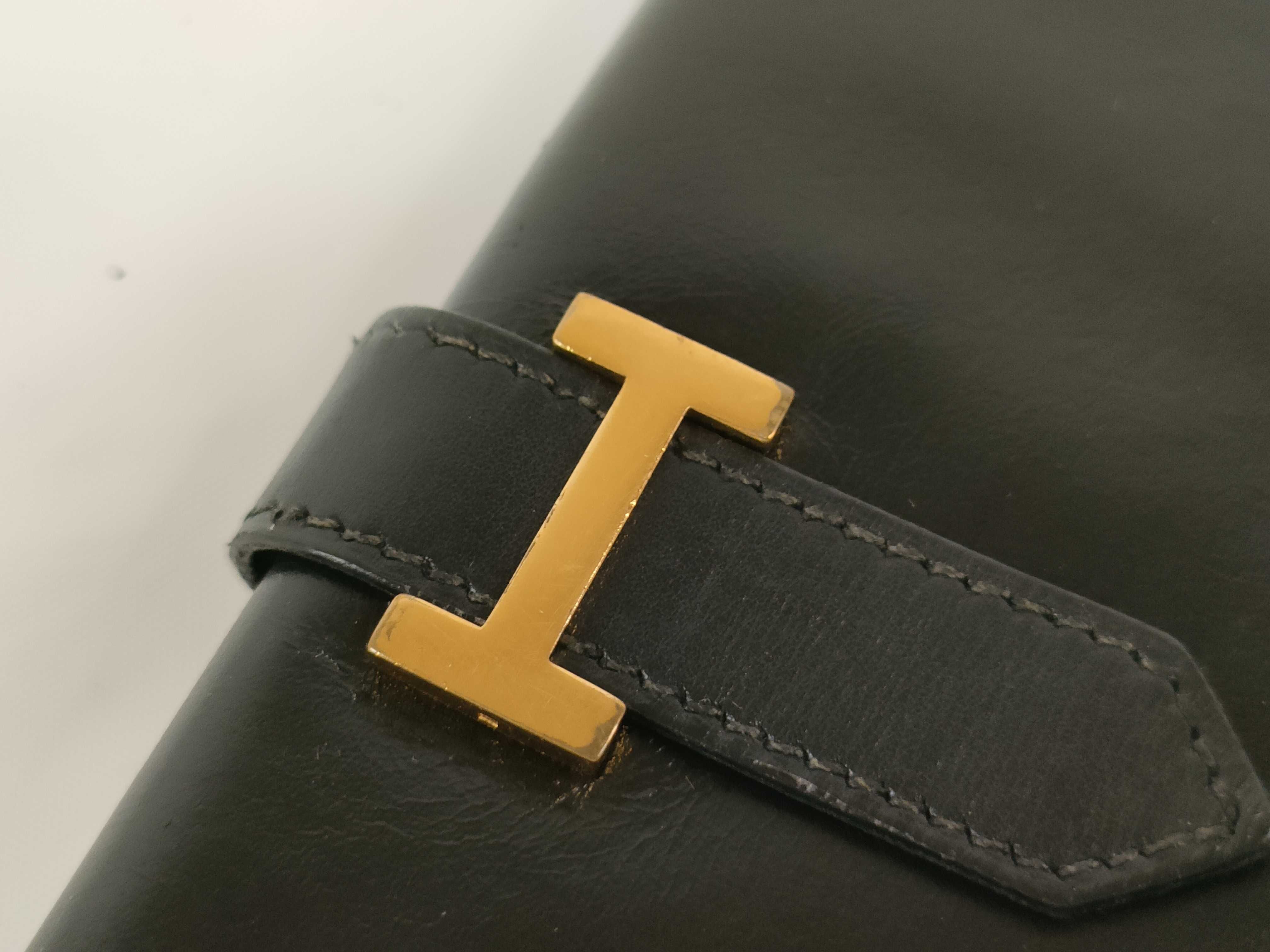 Bearn Soufflé Box Calf Leather Wallet with Gold Hardware, Black, C Stamp — view 8