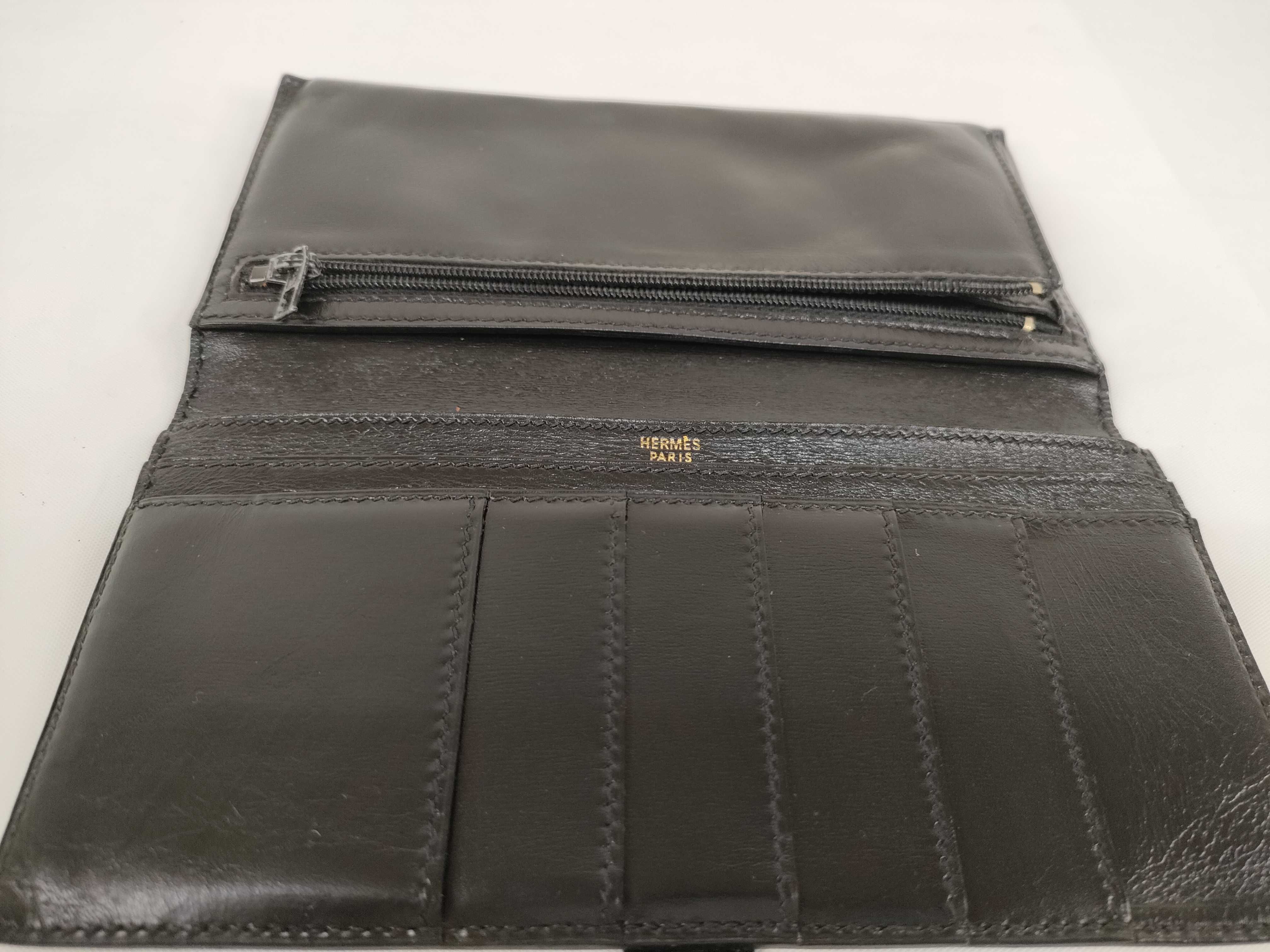 Bearn Soufflé Box Calf Leather Wallet with Gold Hardware, Black, C Stamp — view 9