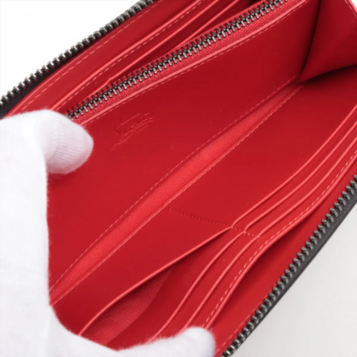 Panettone Rockstud Spike Leather Round Zip Wallet Black x Red — view 6