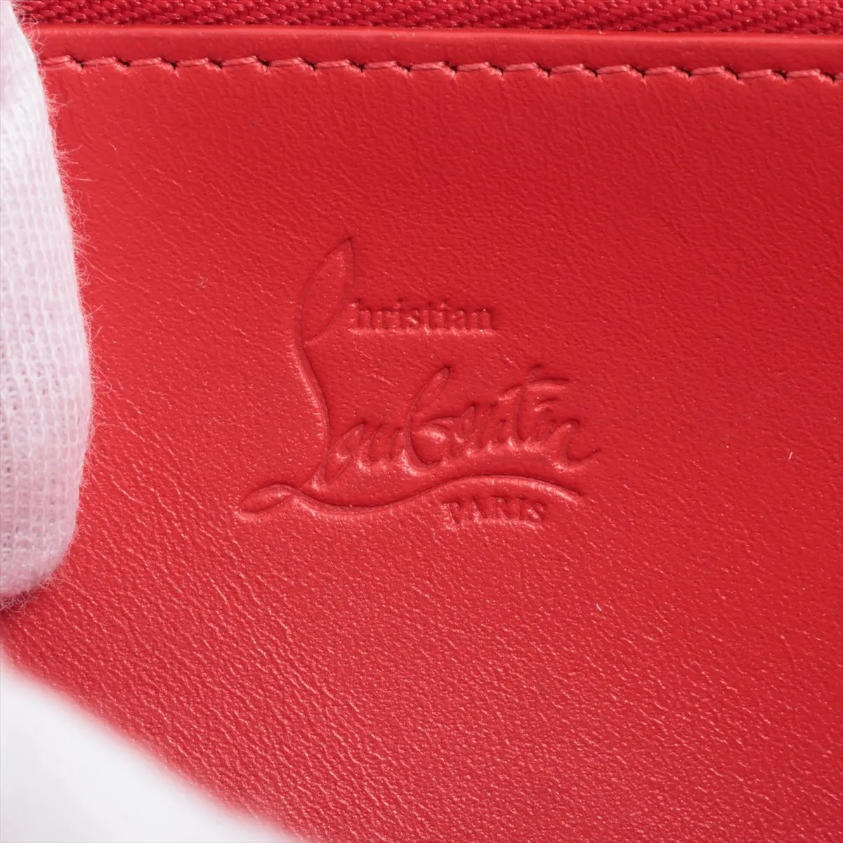 Panettone Rockstud Spike Leather Round Zip Wallet Black x Red — view 9