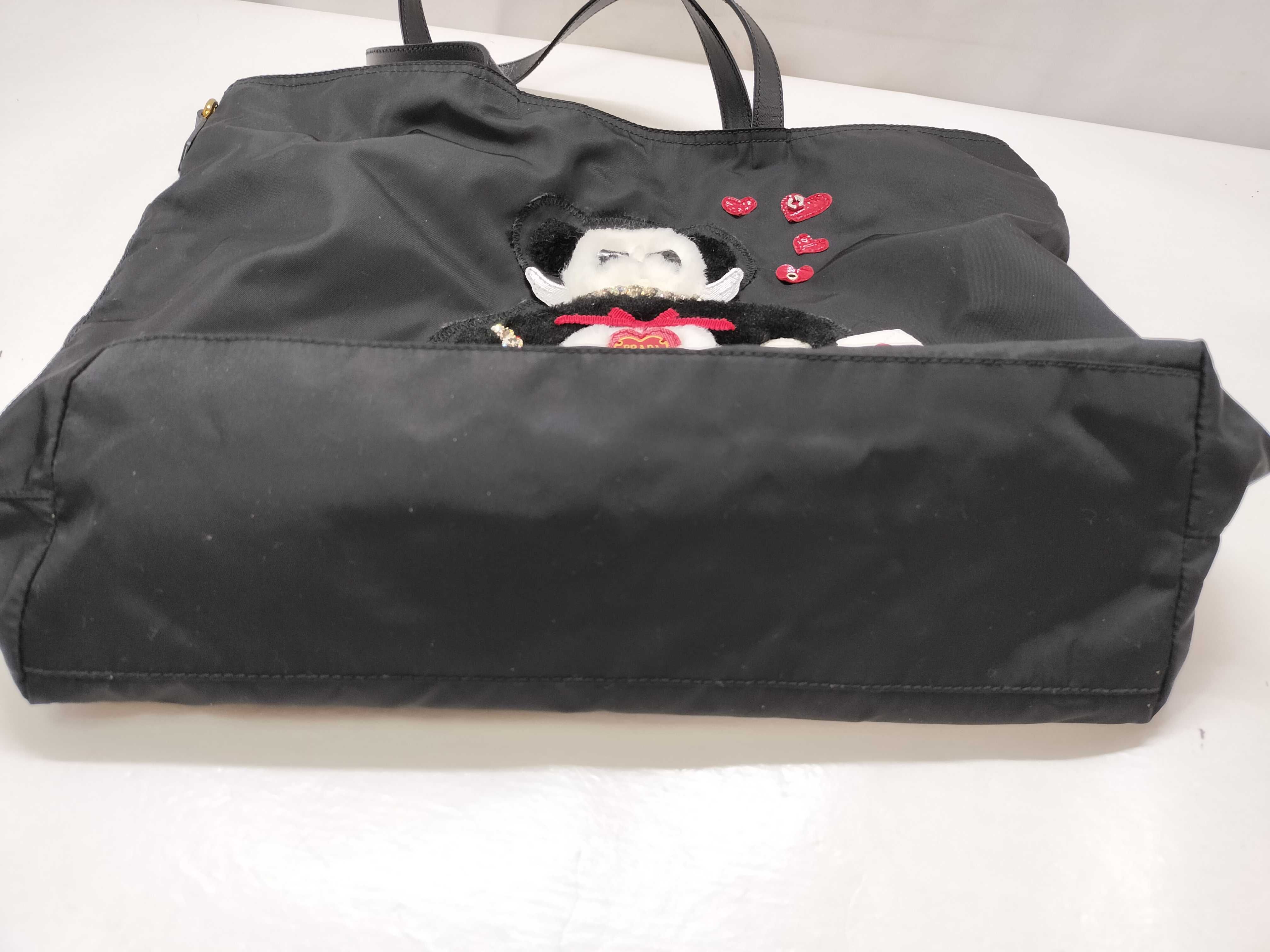 Nylon BR2429 Tote Bag with Applique Panda - Black Nylon Tote Bag — view 13
