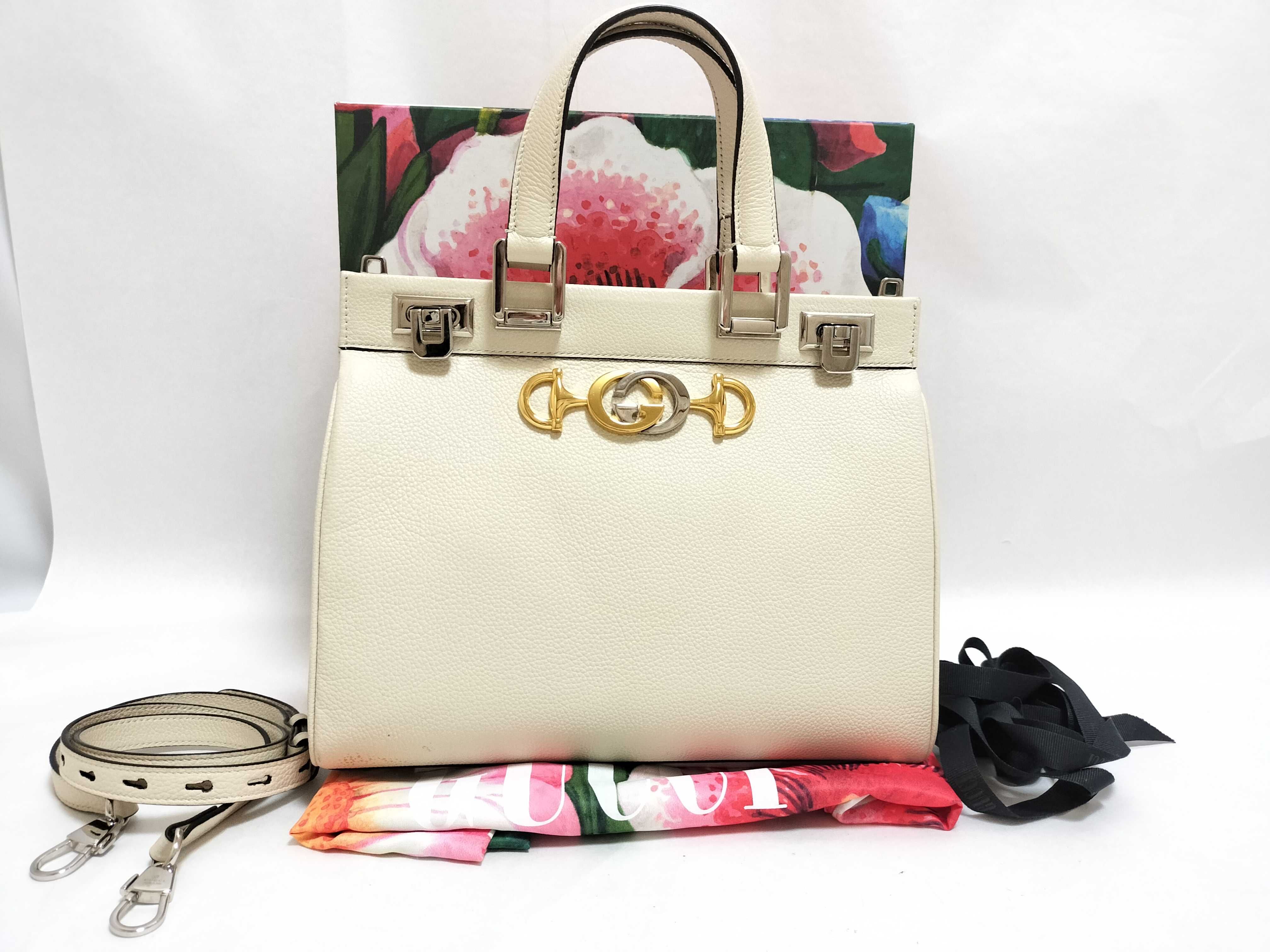 Zumi Leather 2-Way Handbag, White, 569712 (Handbag)