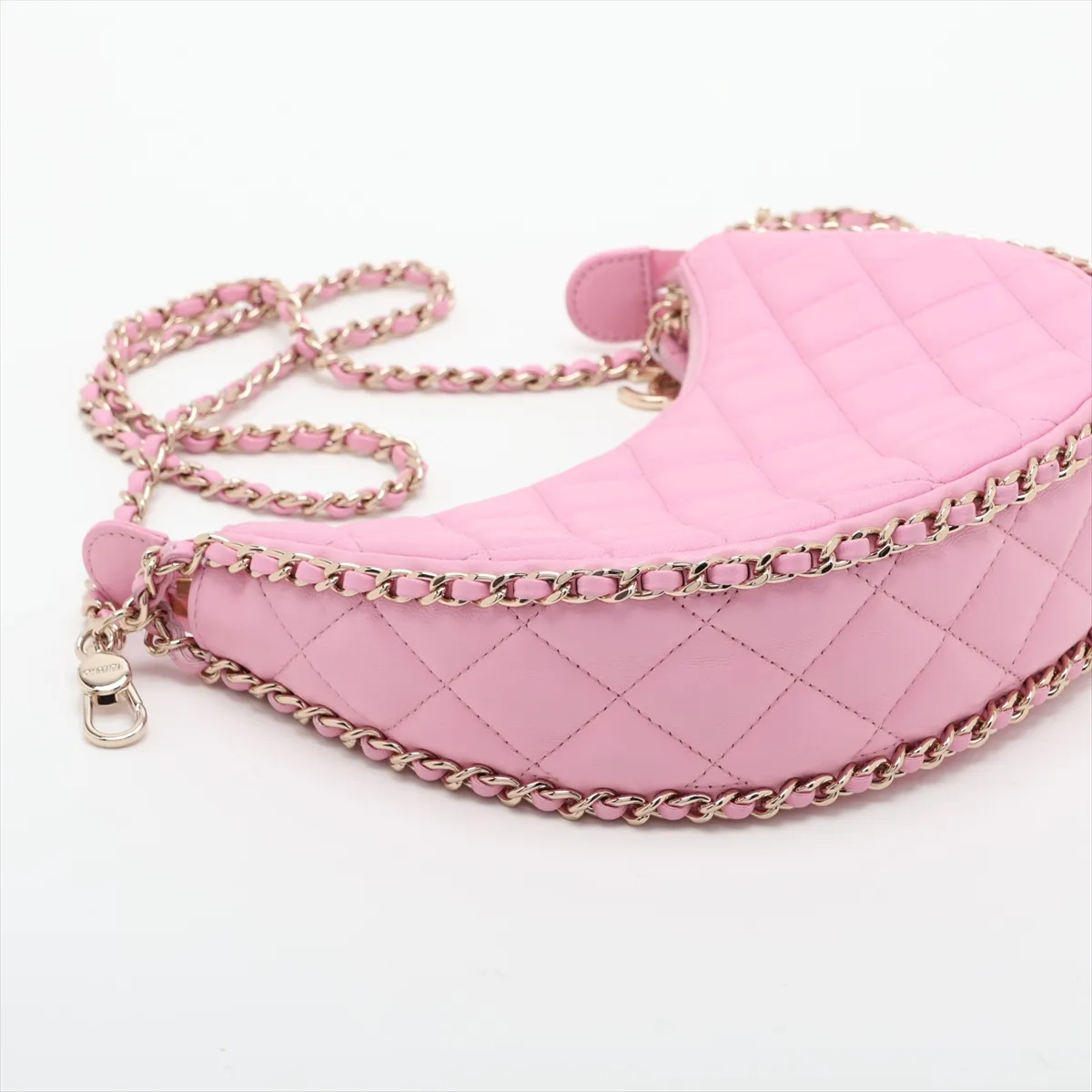 Matelassé Lambskin Chain Shoulder Bag Hobo, Pink with Gold Hardware, GAX74T30, Random Plate, AS3917 — view 4