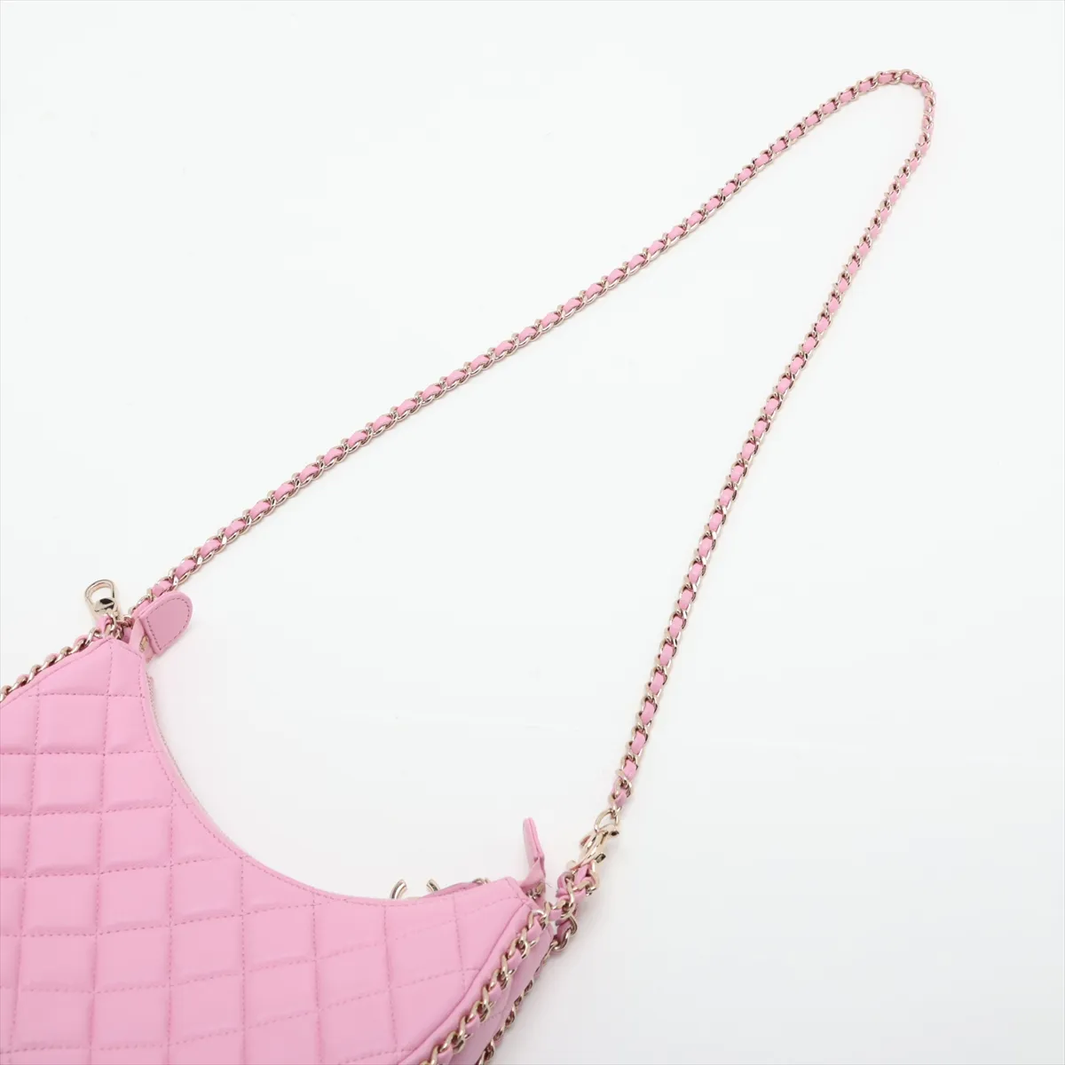 Matelassé Lambskin Chain Shoulder Bag Hobo, Pink with Gold Hardware, GAX74T30, Random Plate, AS3917 — view 5