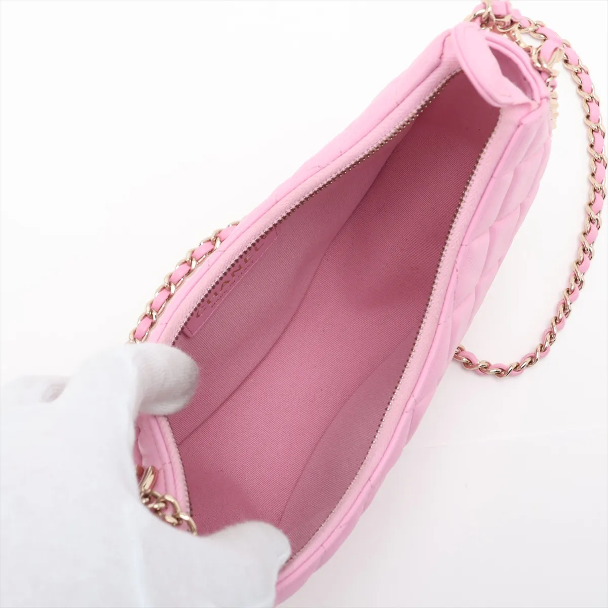 Matelassé Lambskin Chain Shoulder Bag Hobo, Pink with Gold Hardware, GAX74T30, Random Plate, AS3917 — view 6