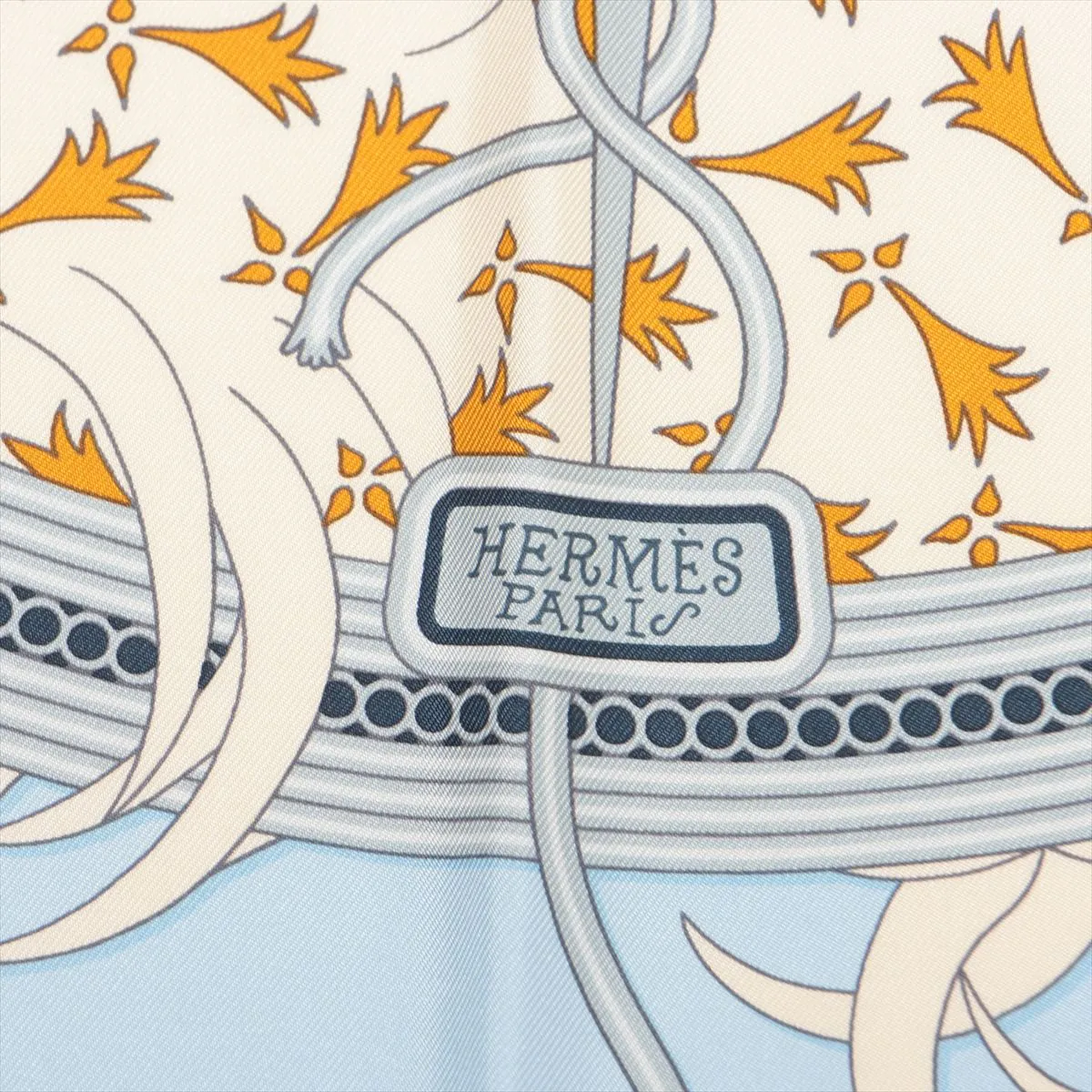 Carre 90 Legende Brodee embroidered scarf, silk, light blue, some wear and pilling. — view 6
