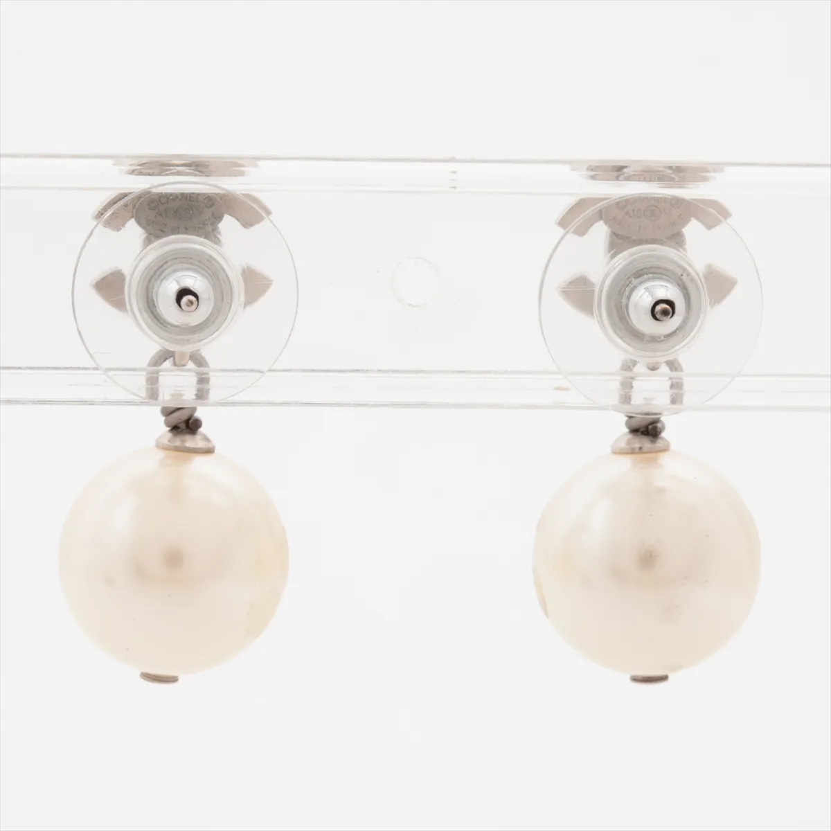 Coco Mark A16V Earrings (Pair) Metal x Rhinestone x Faux Pearl Silver — view 2