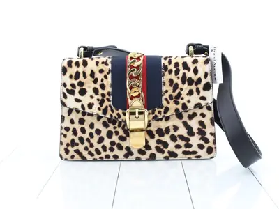 Sylvie Leopard Sherry Line Calfskin Small Shoulder Bag