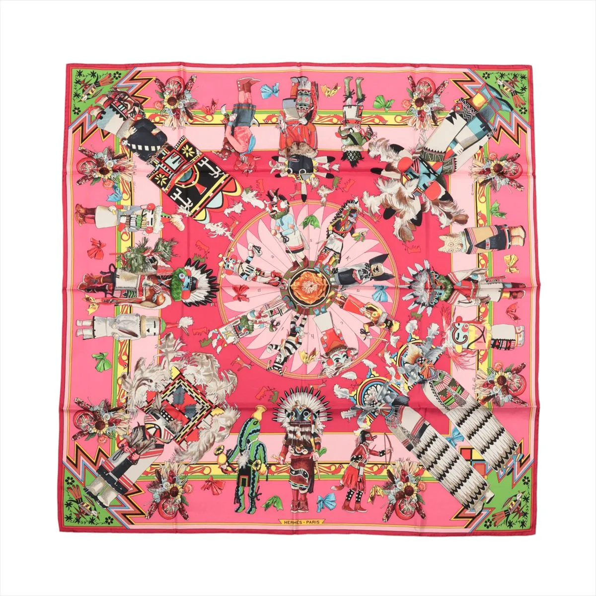 Carre 90 Kachinas Scarf Silk Pink Thread Fuzz Thread