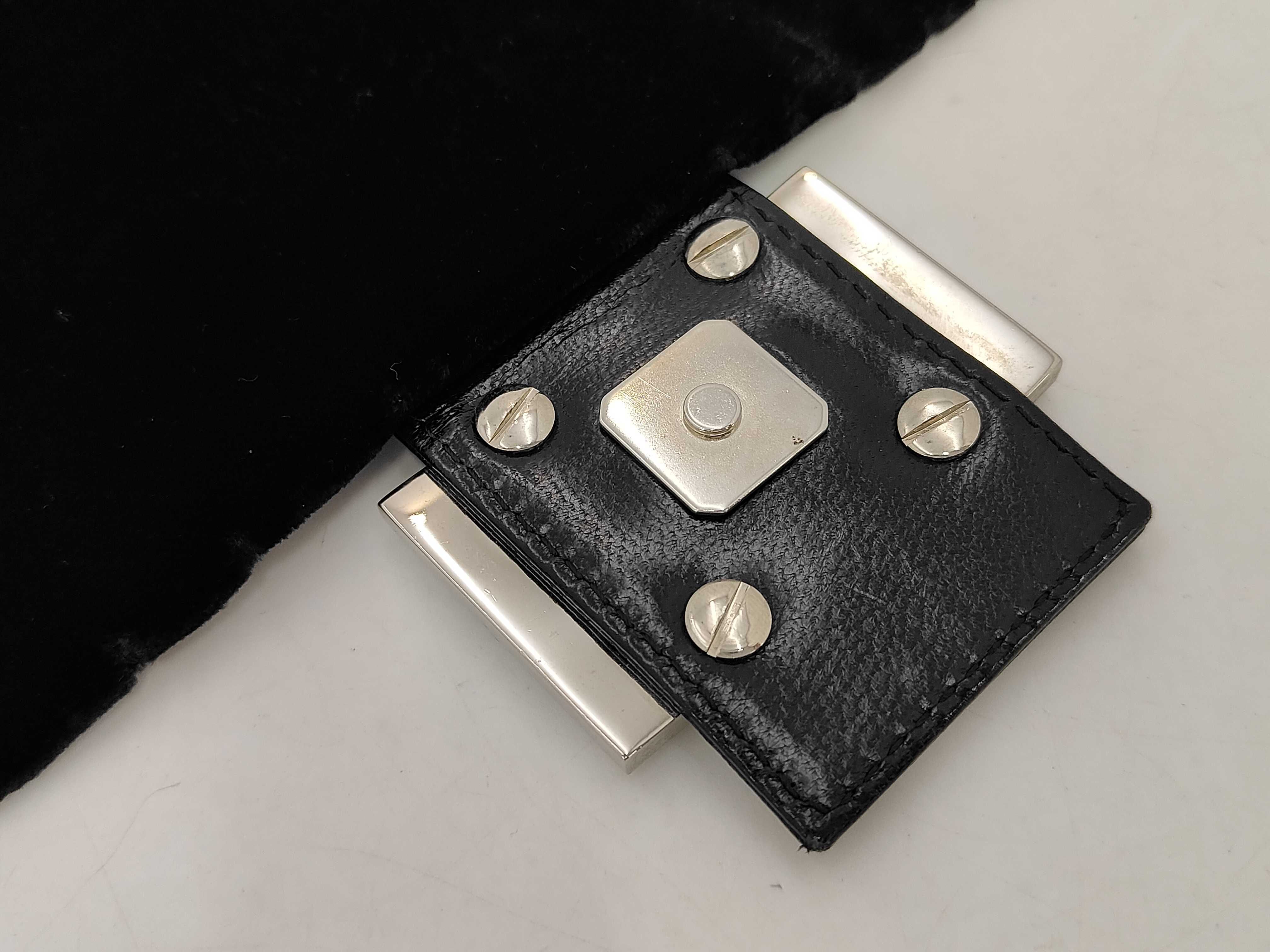 Baguette Velour One-Shoulder Bag with FF Hardware, Black Shoulder Bag — view 11