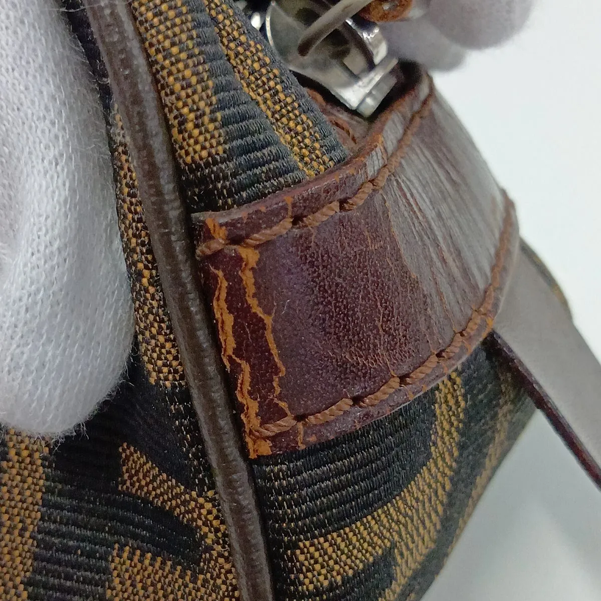 Zucca Canvas x Leather Handbag, Brown — view 11