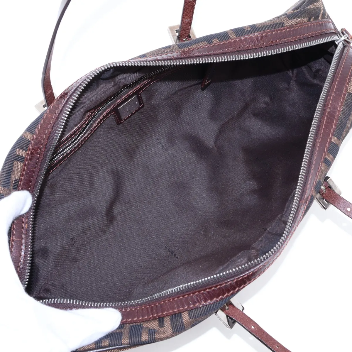 Zucca Canvas x Leather Handbag, Brown — view 7