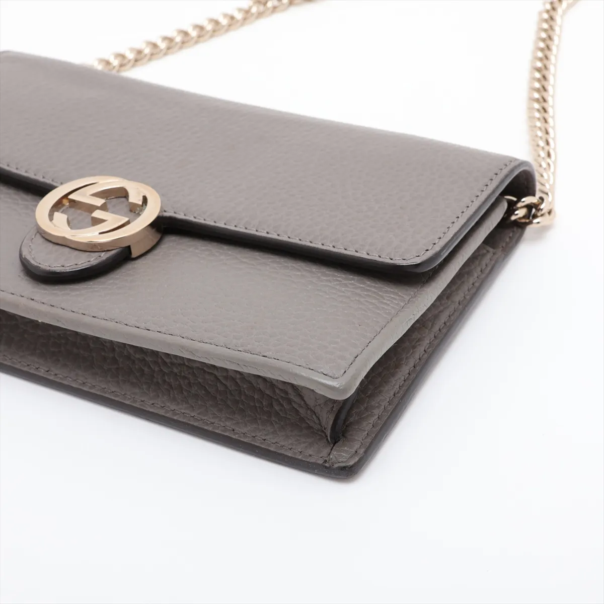 Interlocking G Leather Chain Wallet, Gray, 510314 — view 3