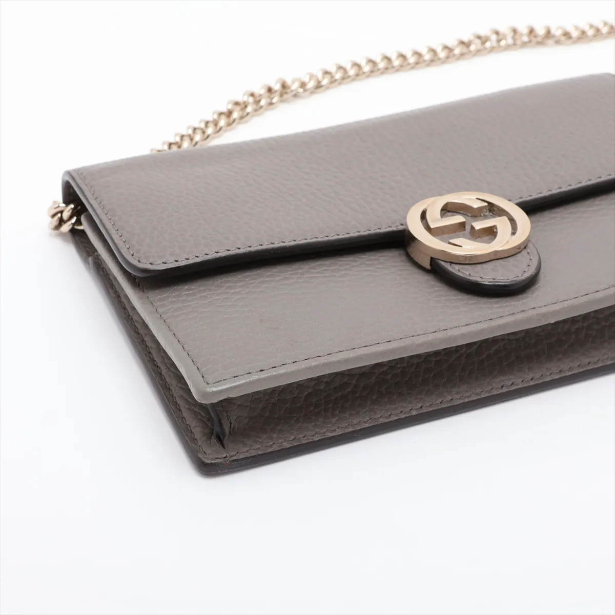 Interlocking G Leather Chain Wallet, Gray, 510314 — view 4