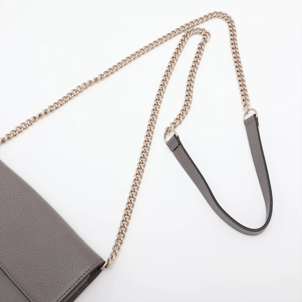 Interlocking G Leather Chain Wallet, Gray, 510314 — view 5
