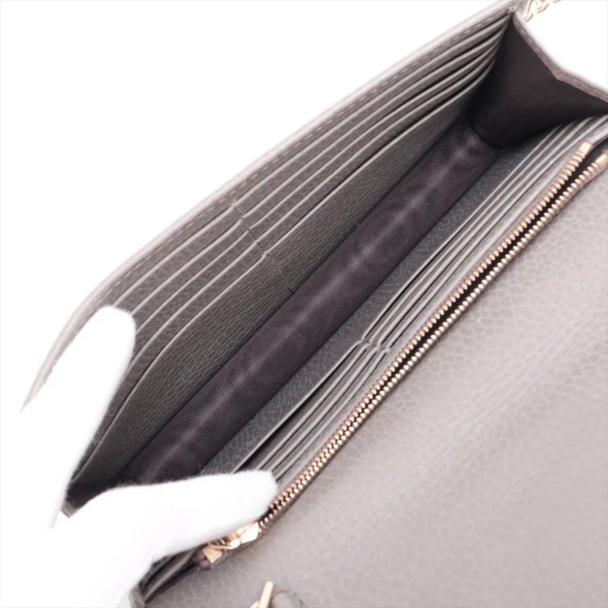 Interlocking G Leather Chain Wallet, Gray, 510314 — view 6