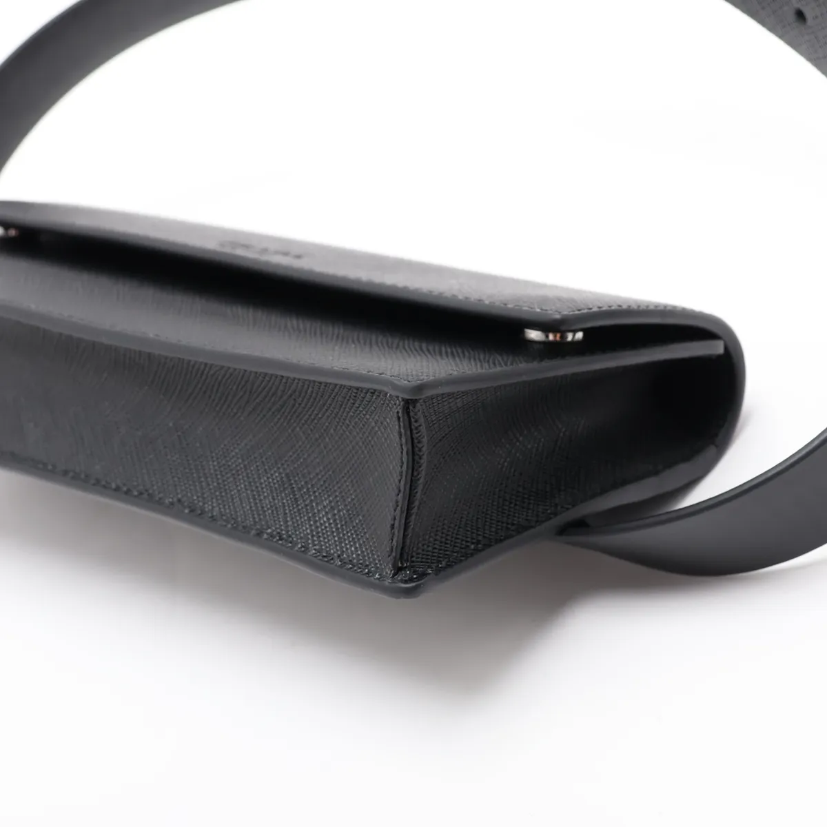 Saffiano Leather Waist Pouch, Black — view 3