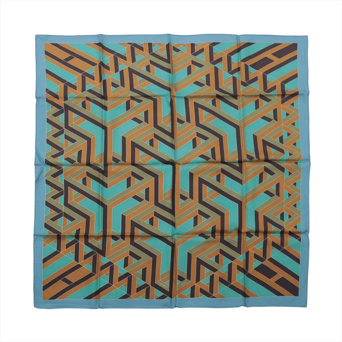 CARRE 90 CARRE CUBE Scarf Silk Green x Blue