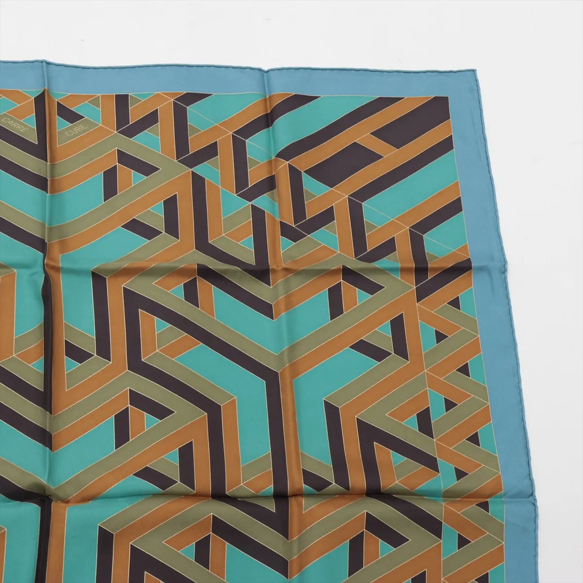 CARRE 90 CARRE CUBE Scarf Silk Green x Blue — view 3