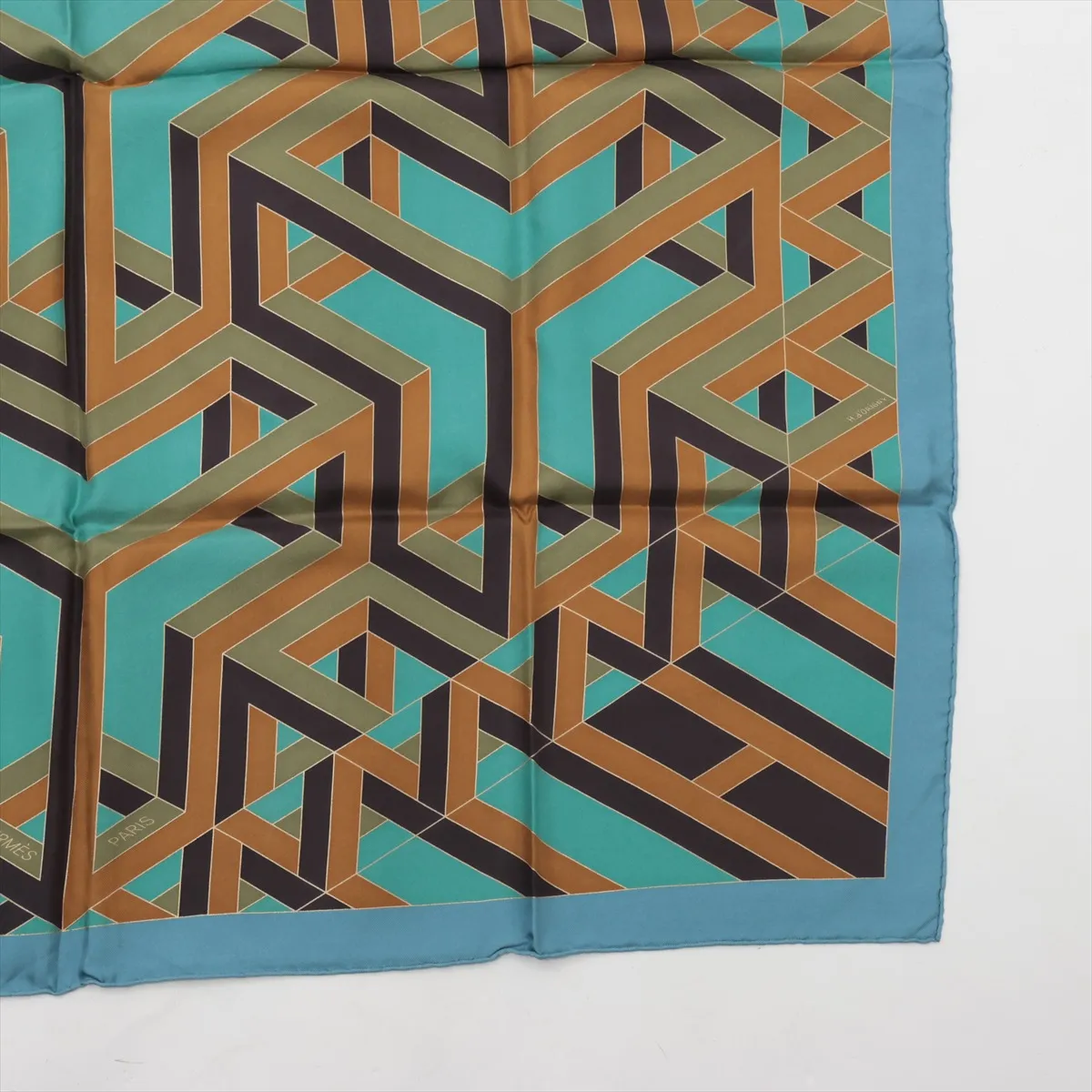 CARRE 90 CARRE CUBE Scarf Silk Green x Blue — view 4