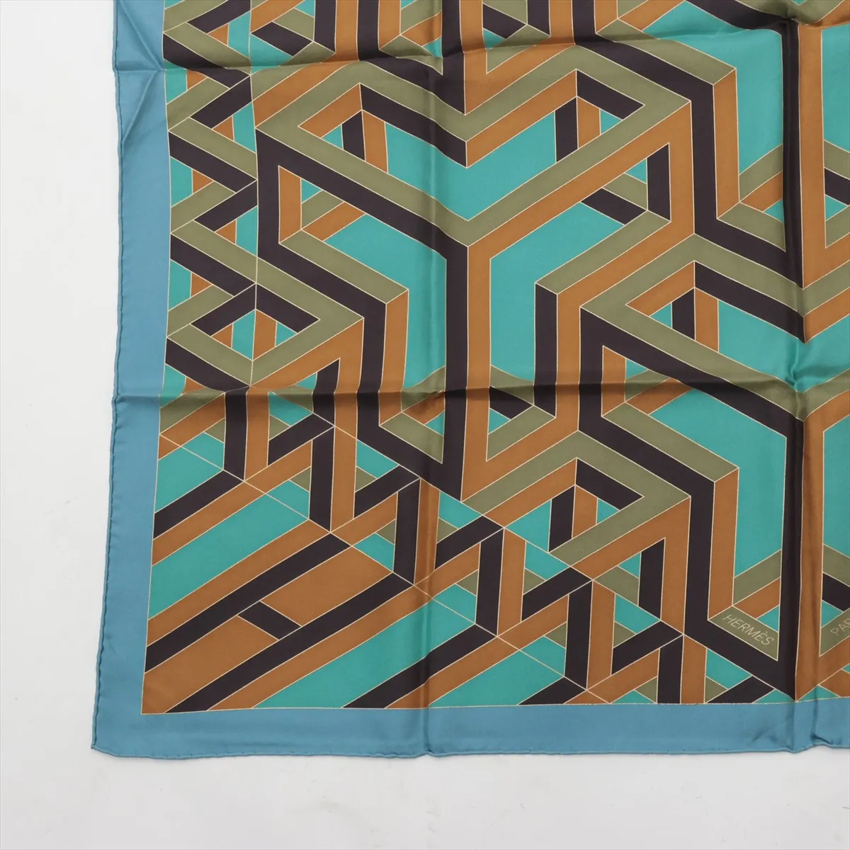 CARRE 90 CARRE CUBE Scarf Silk Green x Blue — view 5