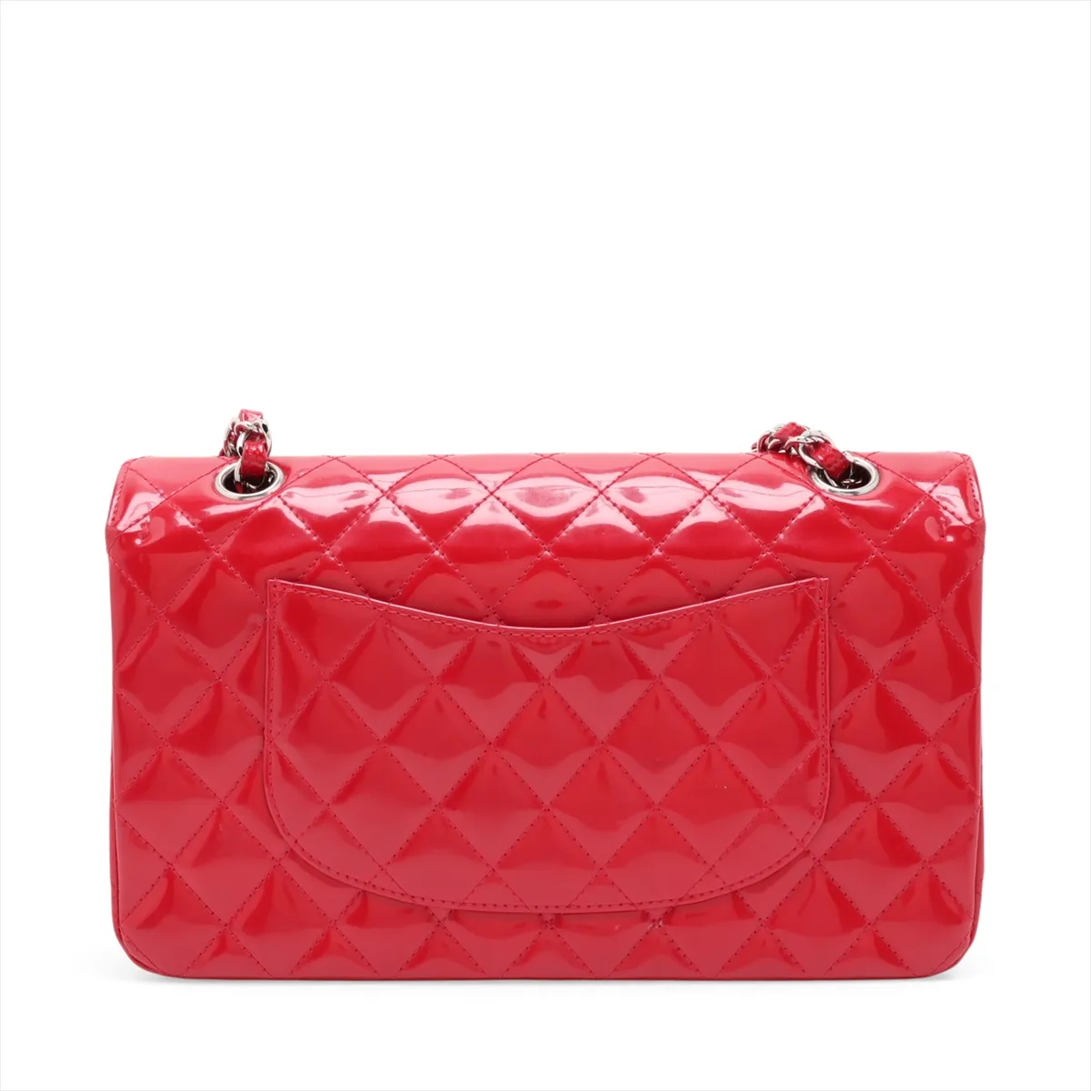 Matelassé 25 Patent Leather Double Flap Double Chain Bag, Red, Silver Hardware, 13255483, Serial Number 13-series, A01112 — view 2