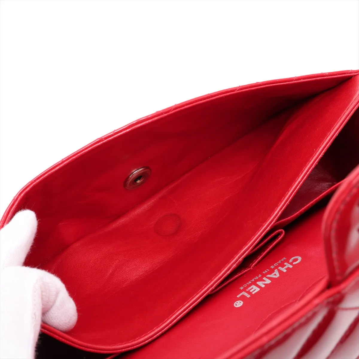 Matelassé 25 Patent Leather Double Flap Double Chain Bag, Red, Silver Hardware, 13255483, Serial Number 13-series, A01112 — view 10