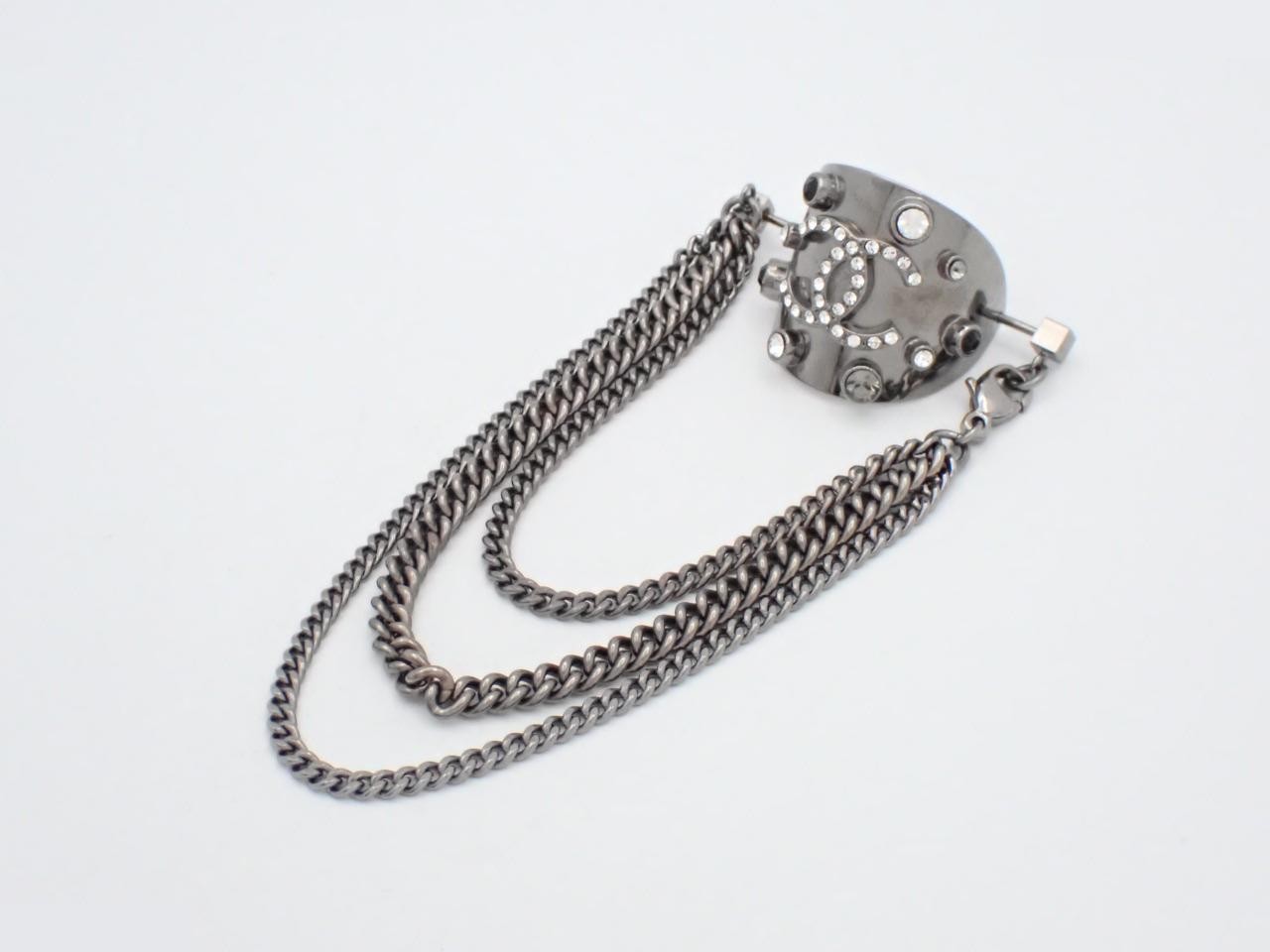 Coco Mark 05P Brooch, Metal x Rhinestone, Silver, Screw-back